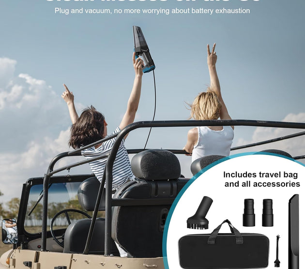Car Vacuum - Portable Handheld Car Vacuum Cleaner High Power with 16.4ft Cord, Bag, LED Light & Attachments - DC 12V High Power Small Vacuum for Car, RV, Boats, Travel - Car Accessories