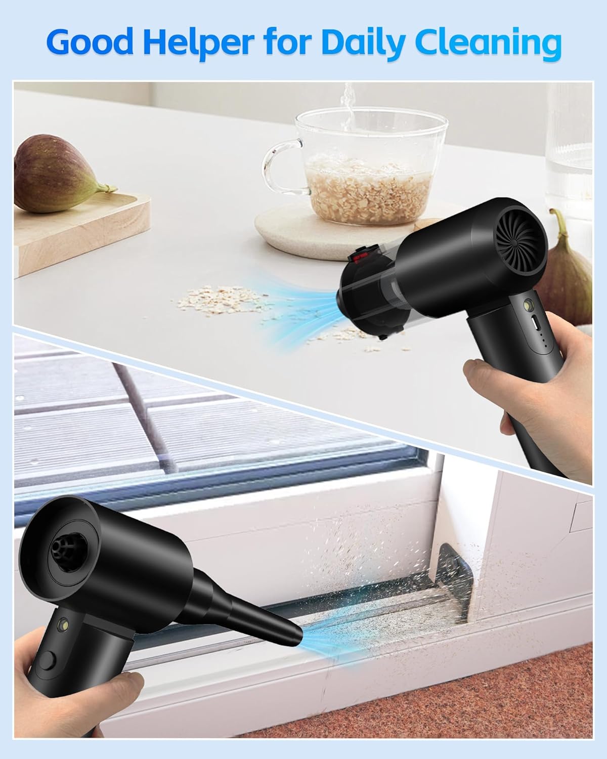 Car Vacuum Portable Cordless - 4 in 1 90° Foldable Mini Car Vacuum with 16000Pa, Rechargeable Handheld Air Duster with Brushless Motor for Auto Home Office Pet Hair (Black)