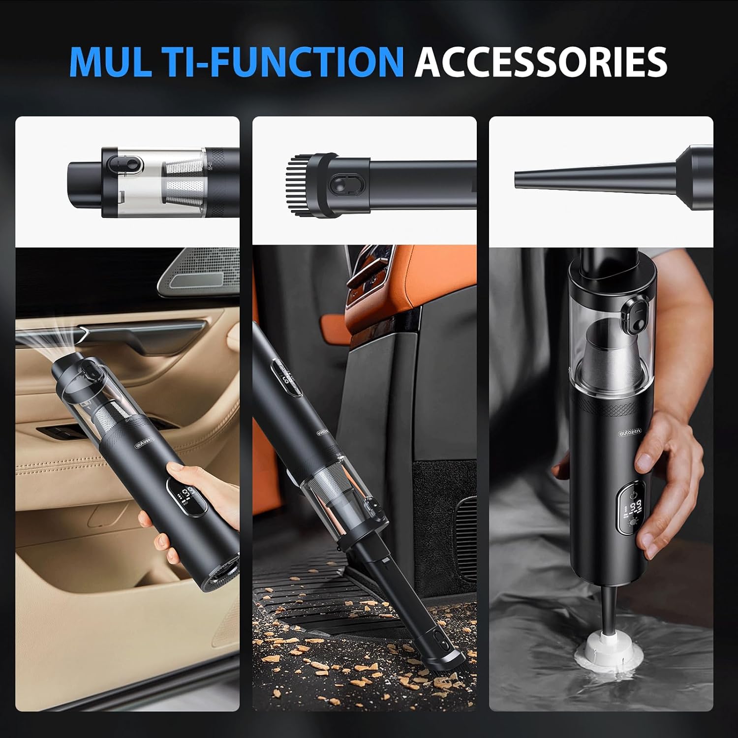 17000Pa Powerful Cordless Car Vacuum, 4-in-1 Handheld Cleaner for Cleaning, Blowing, Inflating & Pumping with LED Display & Light, Portable Mini Tool for Car, Home, Pet Hair, Office