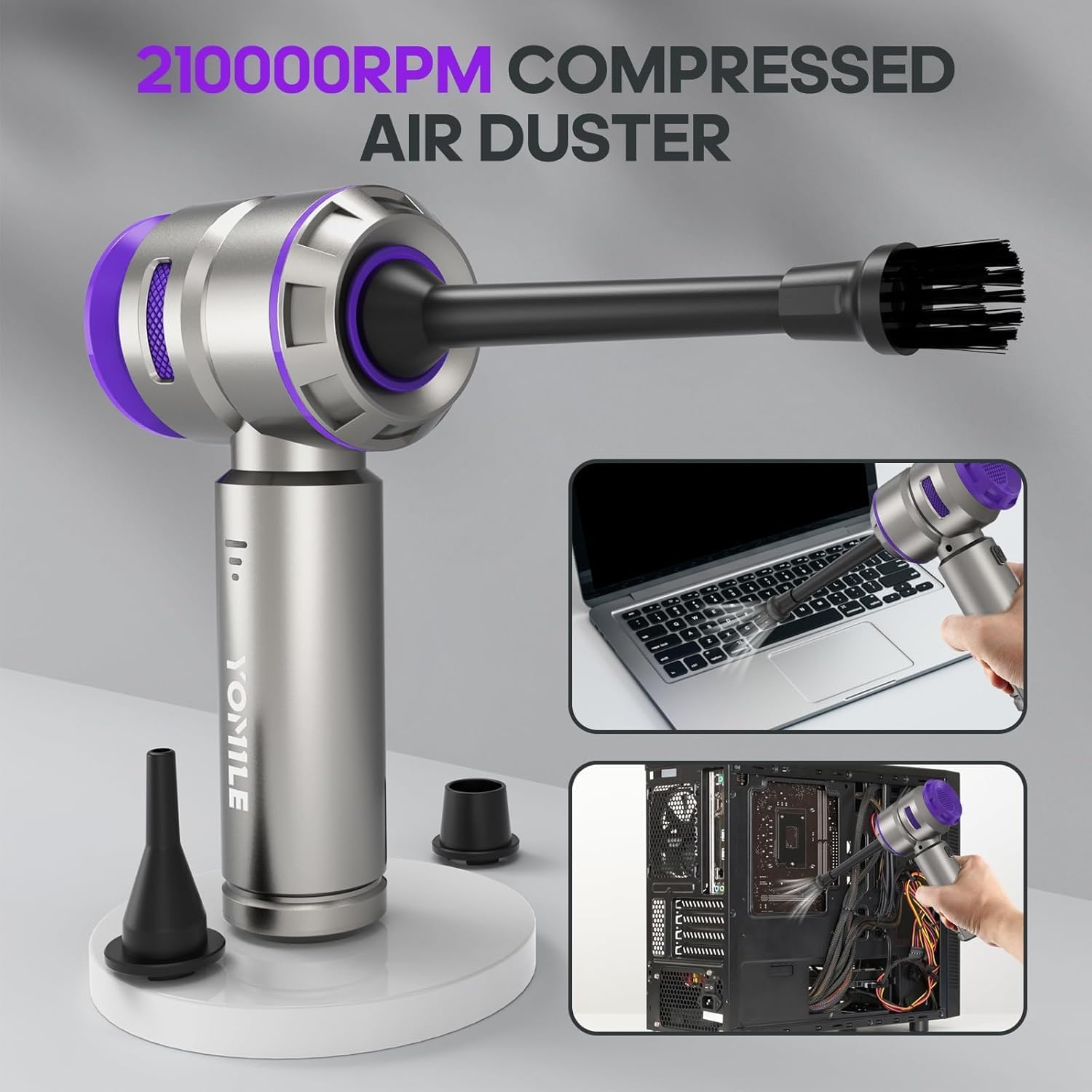 Electric air Duster - 2 in 1 210000RPM Brushless Air Duster & 21000PA Car Vacuum 9000mAh Battery Air Blower Wireless Handheld Vacuum for Car,Office and Home