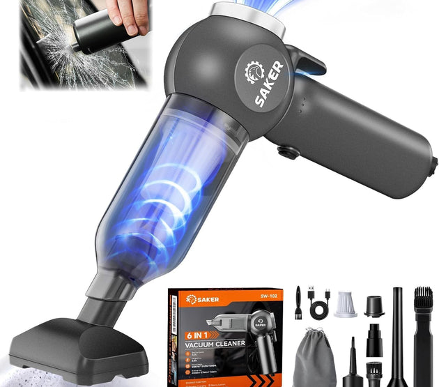 Saker Portable Car Vacuum Cordless 20000Pa 6 in 1 Multifunctional Adjustable Small Handheld Vacuum 7800mAH with Brushless Motor, for Car Home and Office SW-102