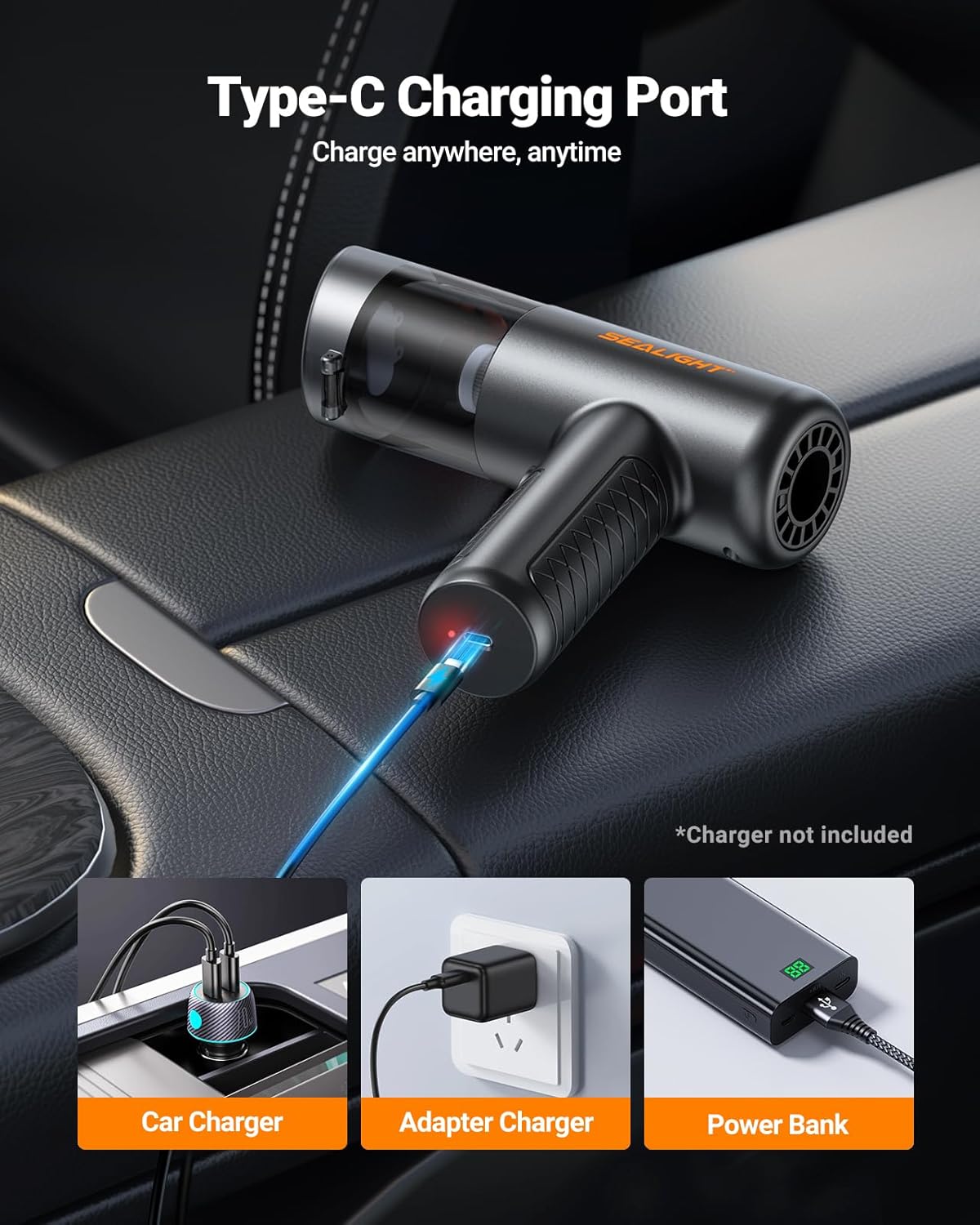 SEALIGHT Car Vacuum Portable Cordless, 22000PA Mini Vacuum Cleaner and Air Duster, 4 in 1 Hand Held Vacuum with Car Accessories, Cordless Vacuum Cleaner for Car, Pet, Home, Office