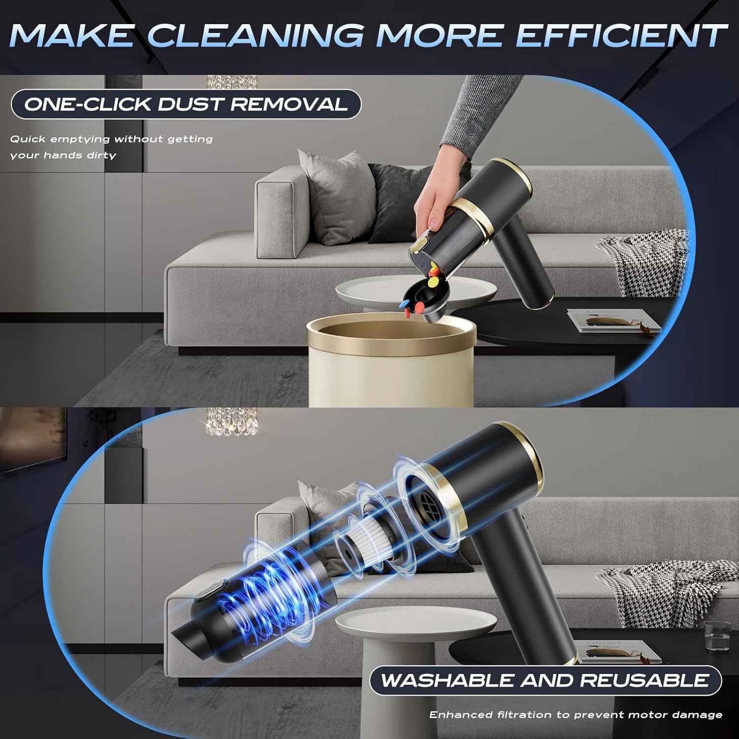 Car Vacuum Cleaner High Power-18000pa, 4-in-1 Cordless Car Vacuum Cleaner,Aspiradora para Carro for Multi-Nozzles for Home, Office, Pet.