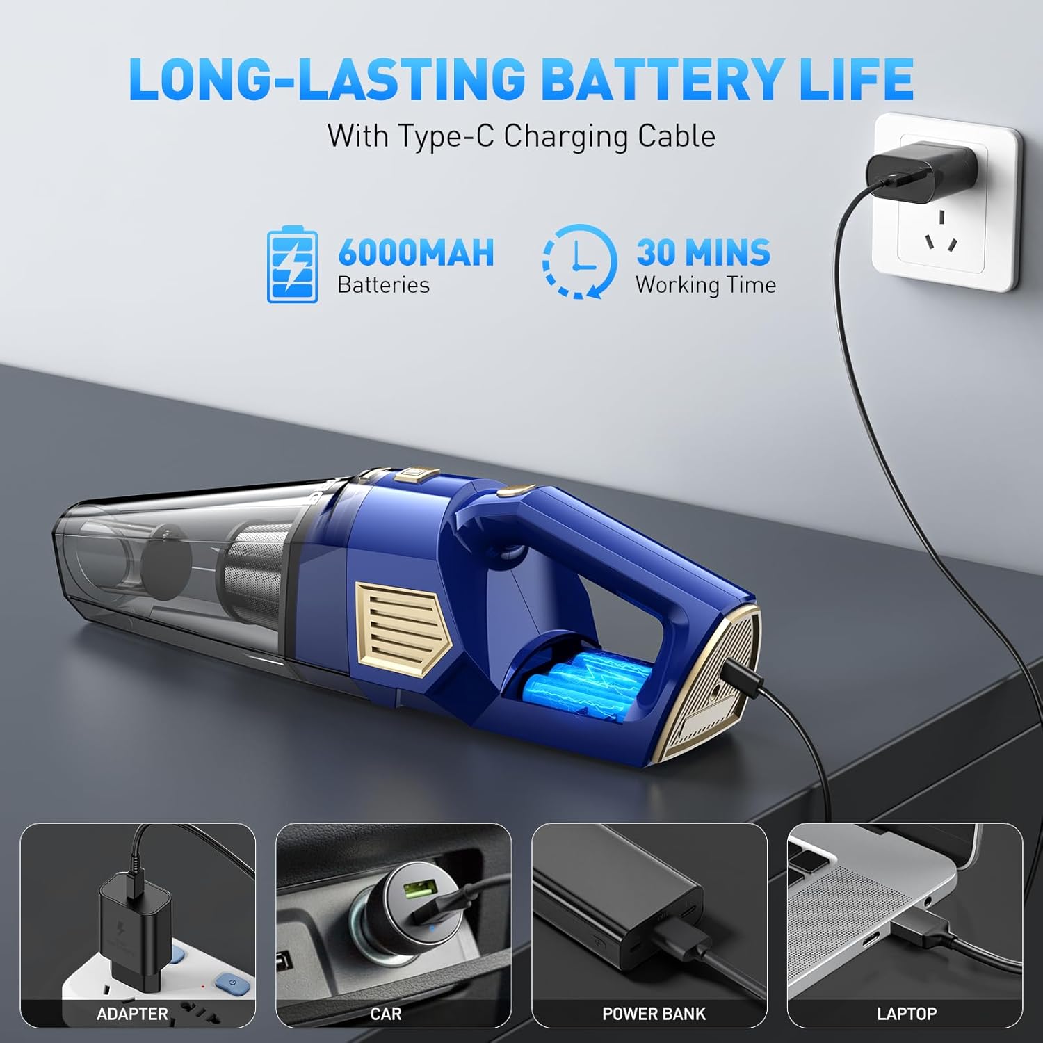 Handheld Vacuum Cordless, 15000PA Powerful Suction Car Vacuum Cleaner Lightweight with Multi Accessories, Hand held Vacuum Cleaner Dust Busters Cordless Rechargeable for Car Home