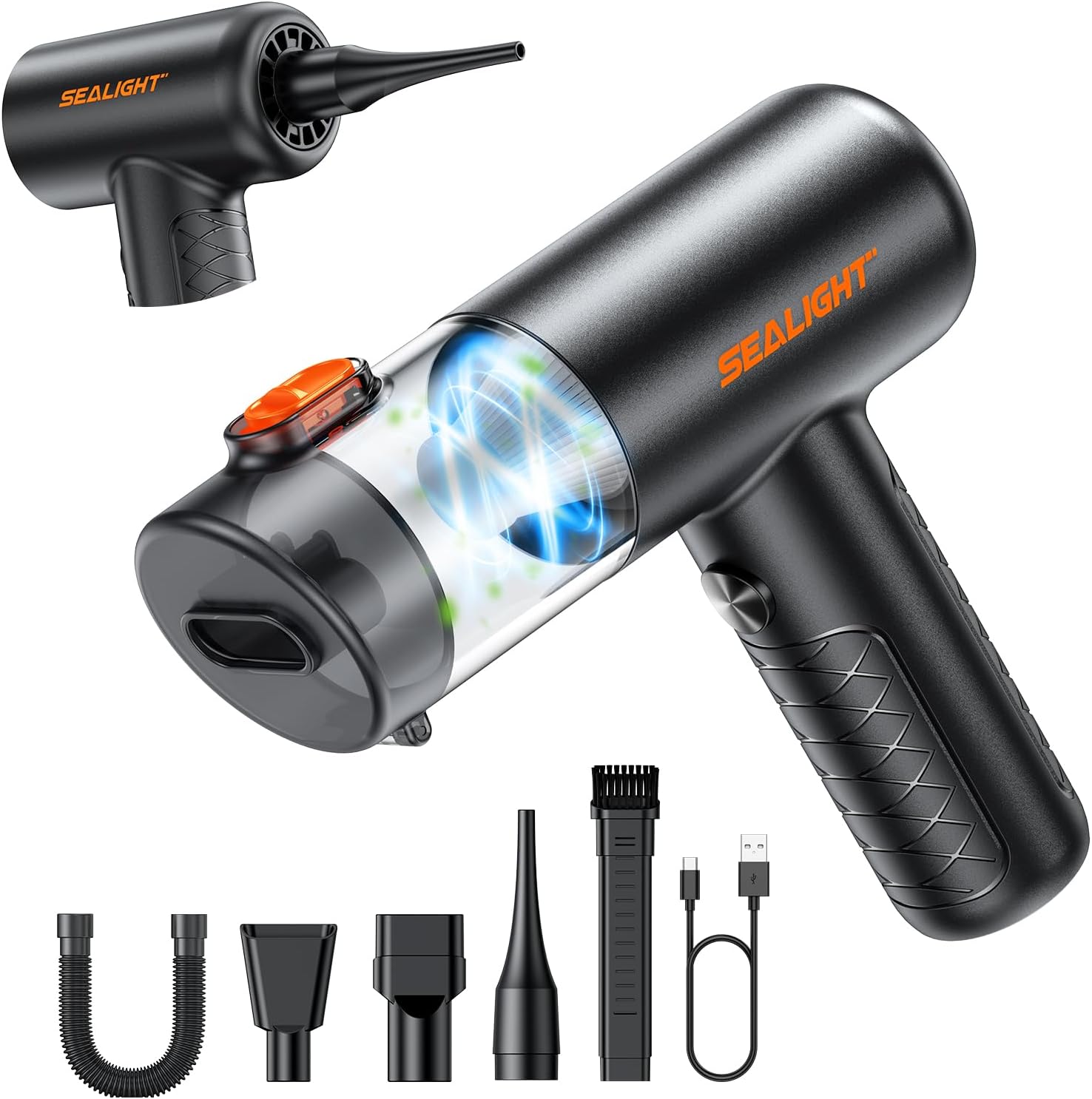 SEALIGHT Car Vacuum Portable Cordless, 22000PA Mini Vacuum Cleaner and Air Duster, 4 in 1 Hand Held Vacuum with Car Accessories, Cordless Vacuum Cleaner for Car, Pet, Home, Office