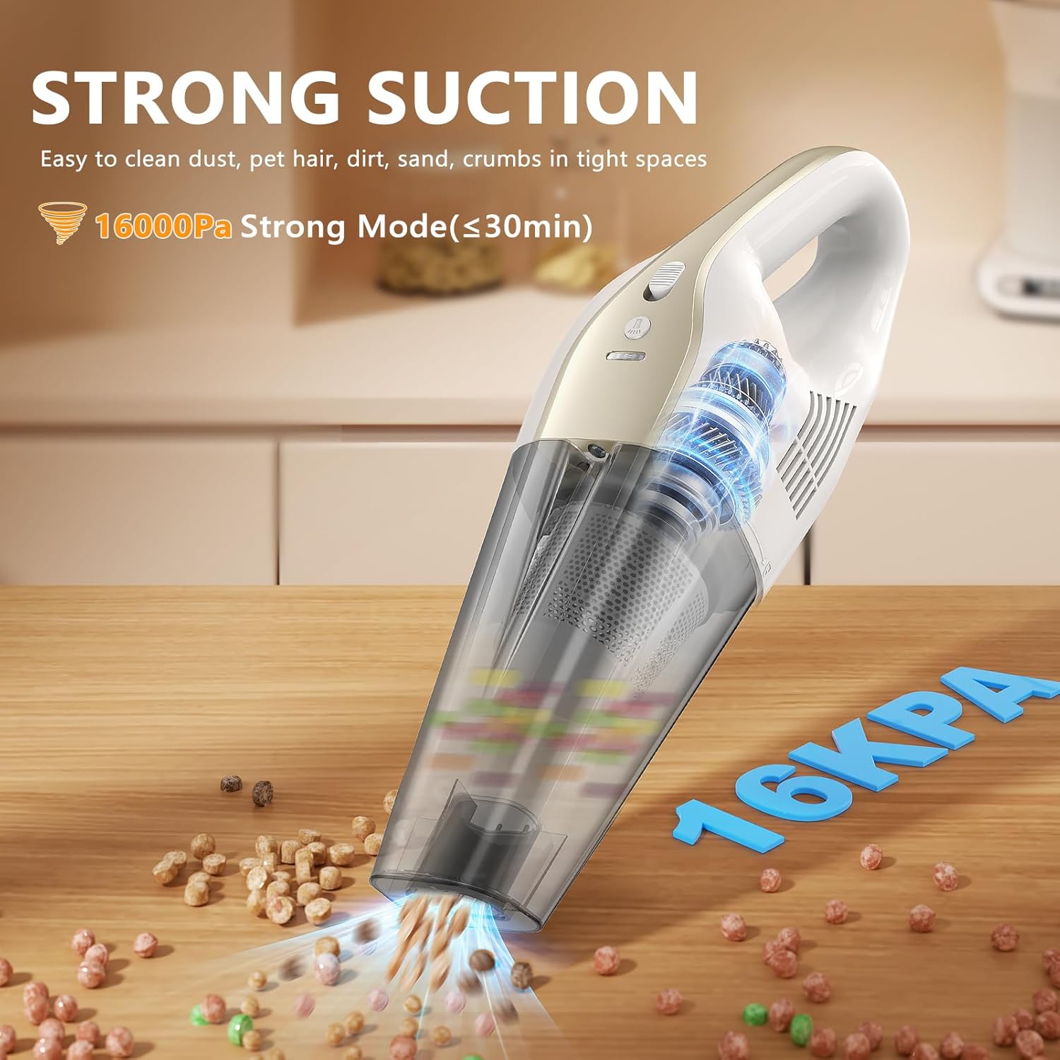 16000Pa 160W Handheld Car Cordless Vacuum Cleaner with LED Screen,30Min Powerful Hand Vacuum Cordless Rechargeable Lightweight Car Vacuum Cleaner High Power