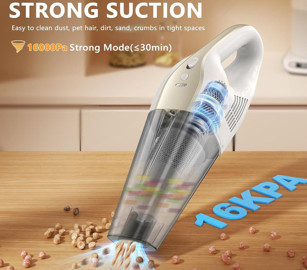 16000Pa 160W Handheld Car Cordless Vacuum Cleaner with LED Screen,30Min Powerful Hand Vacuum Cordless Rechargeable Lightweight Car Vacuum Cleaner High Power