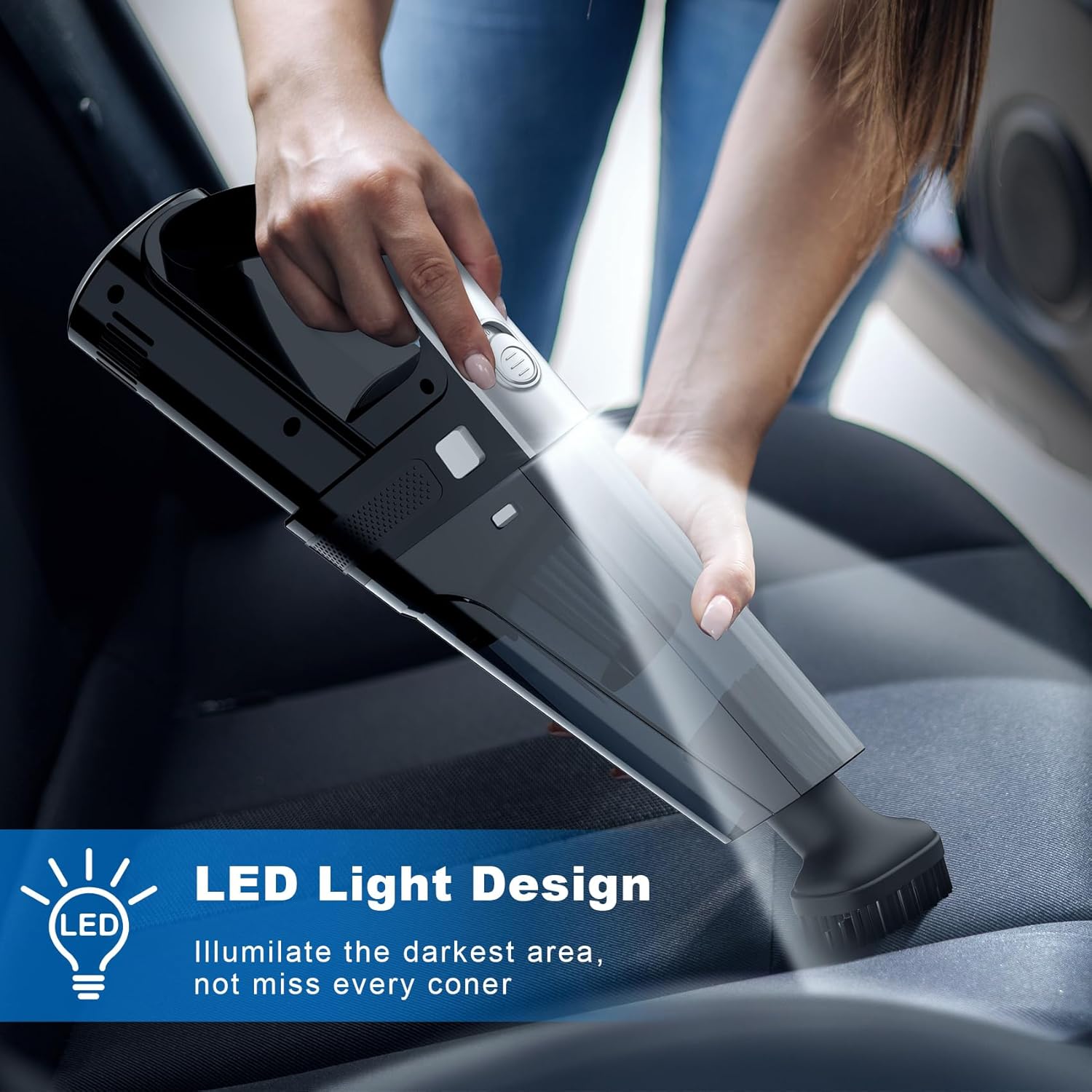 Car Vacuum, Portable Vacuum Cleaner with Powerful 7000PA Suction, DC 12V Power 16.4Ft Cord Wired Vacuum Cleaner, LED Light, Car Accessories for Men/Women, Black