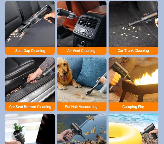 SEALIGHT Car Vacuum Portable Cordless, 22000PA Mini Vacuum Cleaner and Air Duster, 4 in 1 Hand Held Vacuum with Car Accessories, Cordless Vacuum Cleaner for Car, Pet, Home, Office