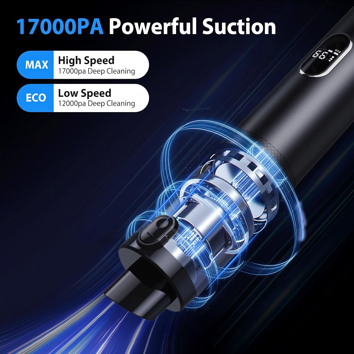 17000Pa Powerful Cordless Car Vacuum, 4-in-1 Handheld Cleaner for Cleaning, Blowing, Inflating & Pumping with LED Display & Light, Portable Mini Tool for Car, Home, Pet Hair, Office