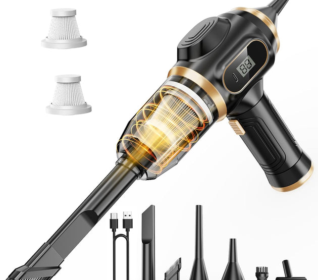 Portable Car Vacuum Cordless Mini Handheld Vacuums Cleaner Rechargeable with LCD Display and Multi-Nozzles, High Power Hand held Cleaners for Car, Home, Office, Sofa, Pet Hair,Keyboard (Black)