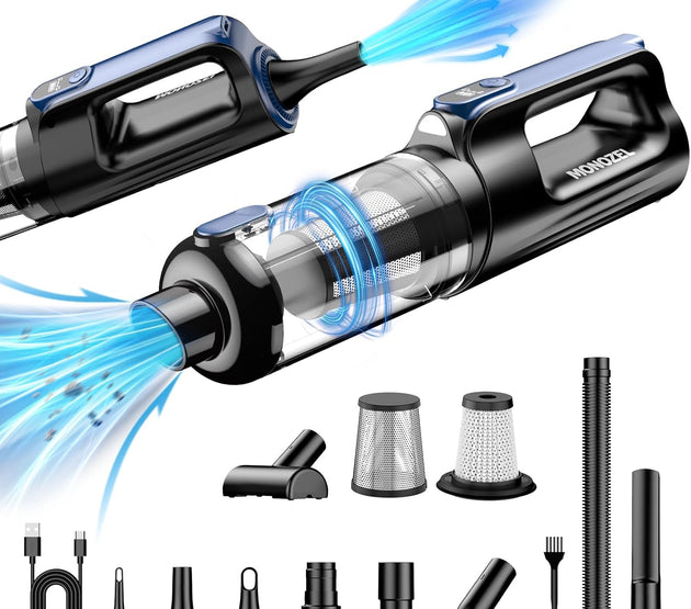 Car Vacuum Portable Cordless, 18000Pa 2 in 1 Vacuum Cleaner&Air Duster, 130W Brushless Motor Handheld Vacuum Cordless with 7800mAh Battery, LED Light, Multi-Nozzles for Car, Home, Office, Pet