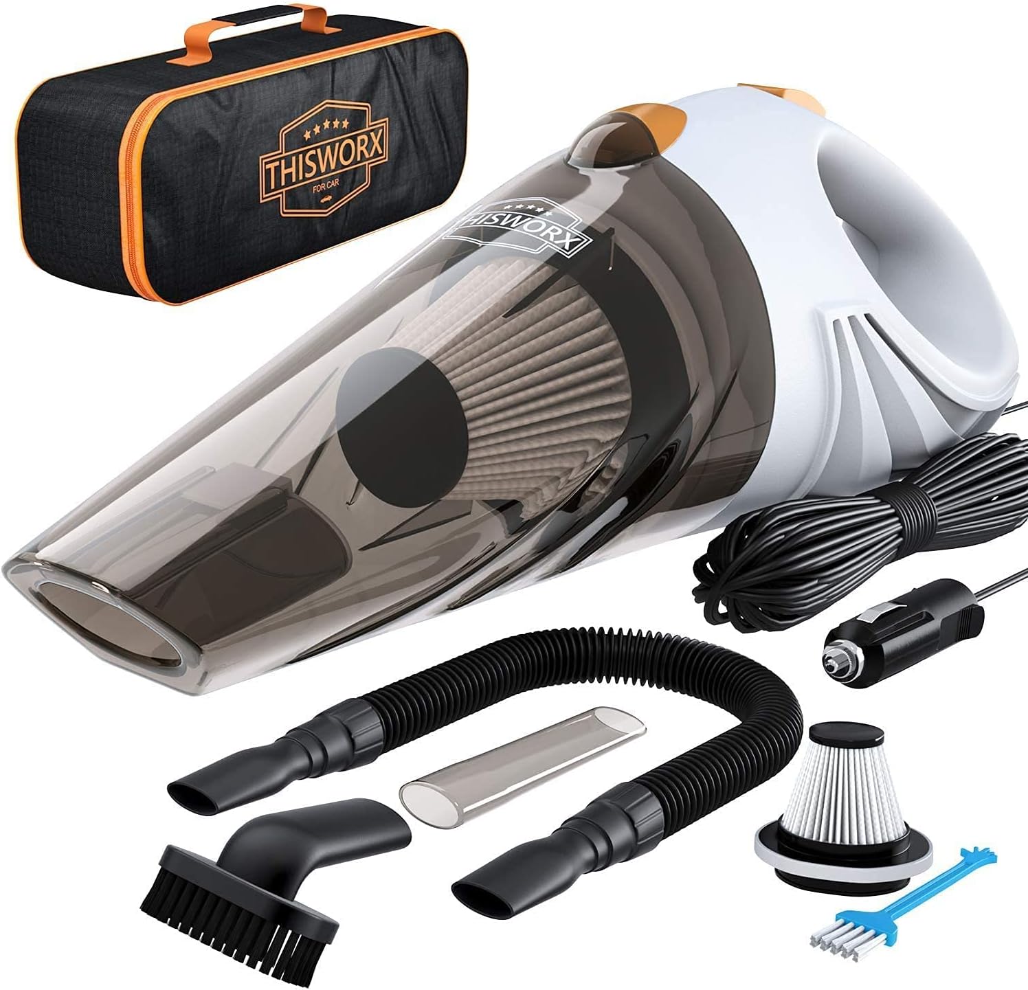 ThisWorx Car Vacuum Cleaner 2.0 - Portable Handheld Mini Vacuum Cleaner W/ 16ft Cord, Bag, & Attachments - Small Vacuum for Car, RV, Boats, Travel
