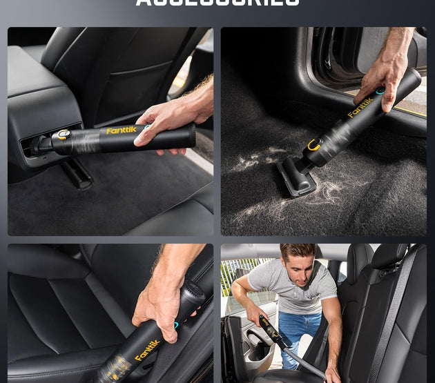 Fanttik Slim V8 Mate Cordless Car Vacuum Suction Power 12000Pa, Portable Mini Vacuum with Flexible Hose and Pet Brush, Type-C Charge, Portable for Car, Office Desk, Keyboards, Black