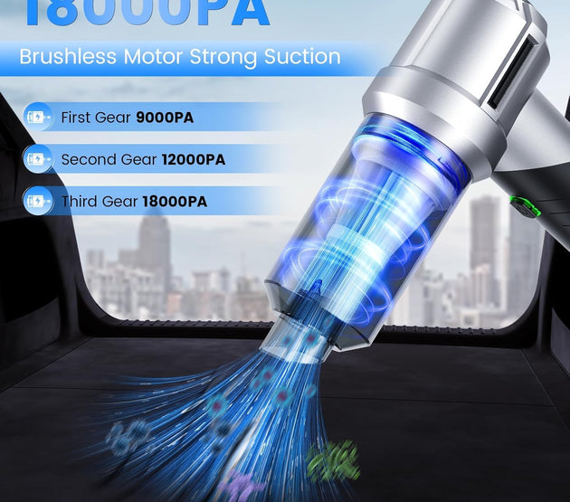 Arify Pro Car Vacuum Portable Cordless with 18000PA Super Suction, 4 in 1 Portable Air Blower/Car Vacuum 90°Foldable Handheld Rechargeable Brushless Motor for Home, PC