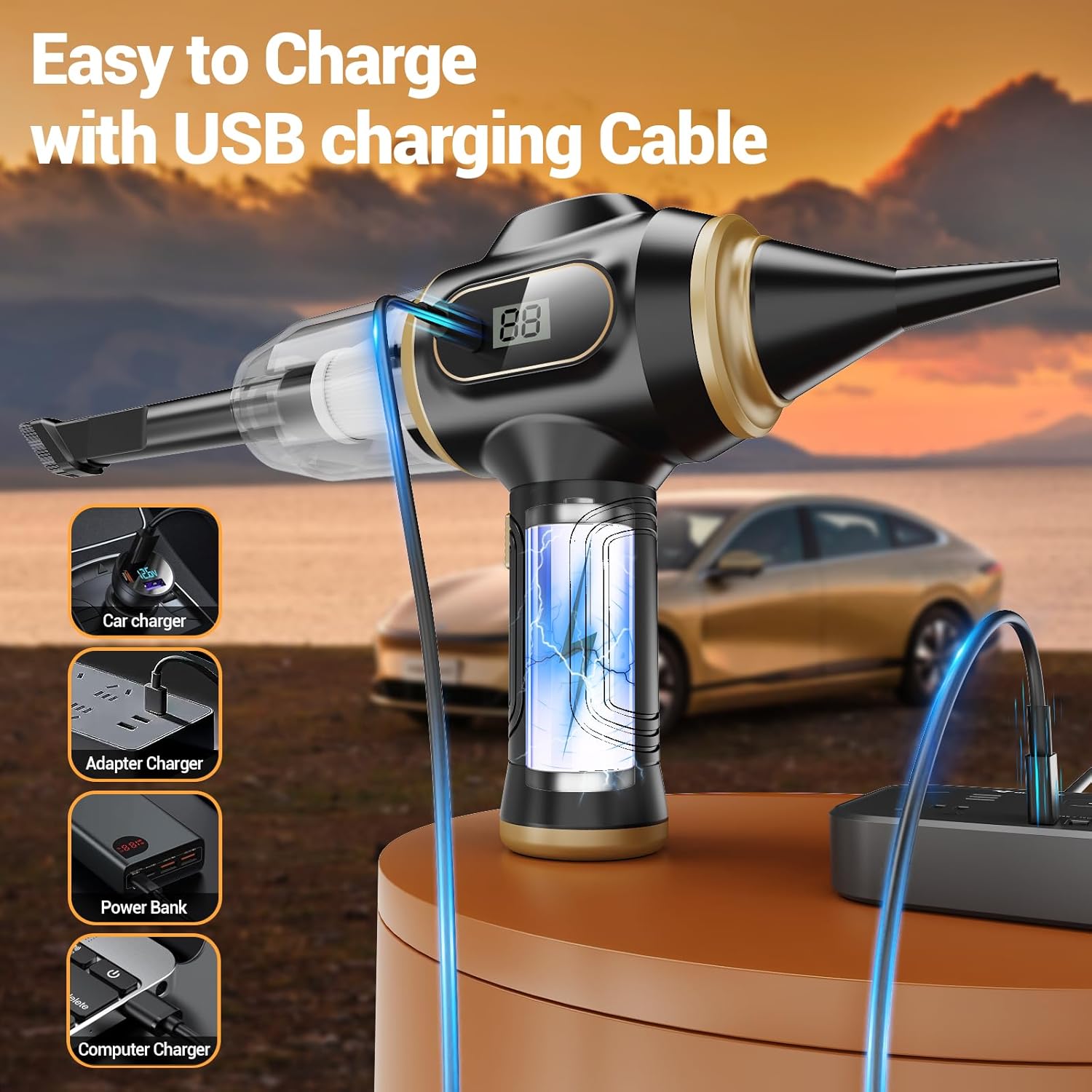 Portable Car Vacuum Cordless Mini Handheld Vacuums Cleaner Rechargeable with LCD Display and Multi-Nozzles, High Power Hand held Cleaners for Car, Home, Office, Sofa, Pet Hair,Keyboard (Black)