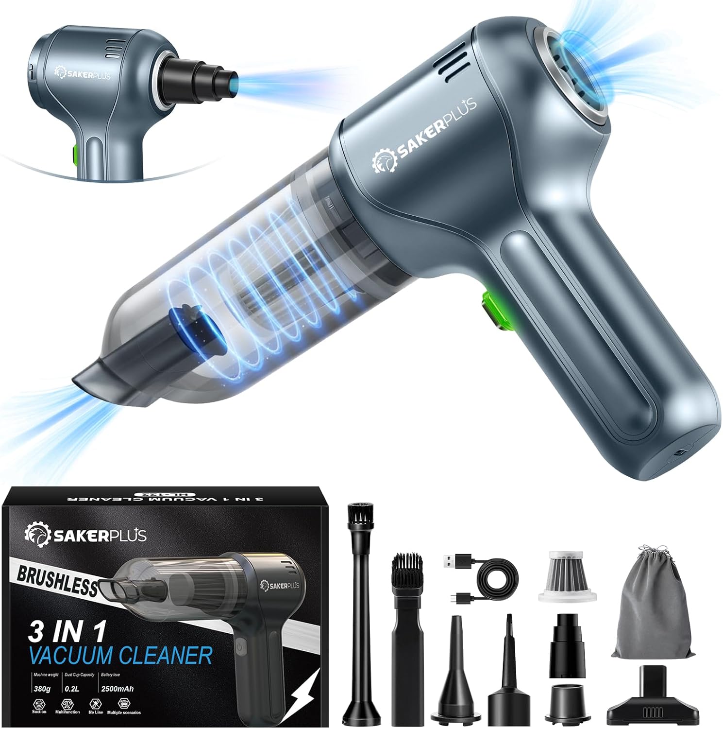 Car Vacuum Cleaner-Wireless Handheld Car Vacuums with Best Suction,Brushless Motor 12000PA Maximum Power,3 in 1 Mini Portable Vacuum Cleaner Cordless for Home,Office,Kitchen,Cars