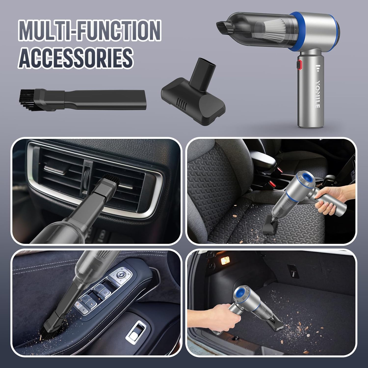 Mini Vacuum Cleaner, 2 in 1 25000PA Brushless Car Vacuum &250000RPM Air Duster 9000mAh Battery Air Blower Wireless Handheld Vacuum for Car,Office and Home Cleaning