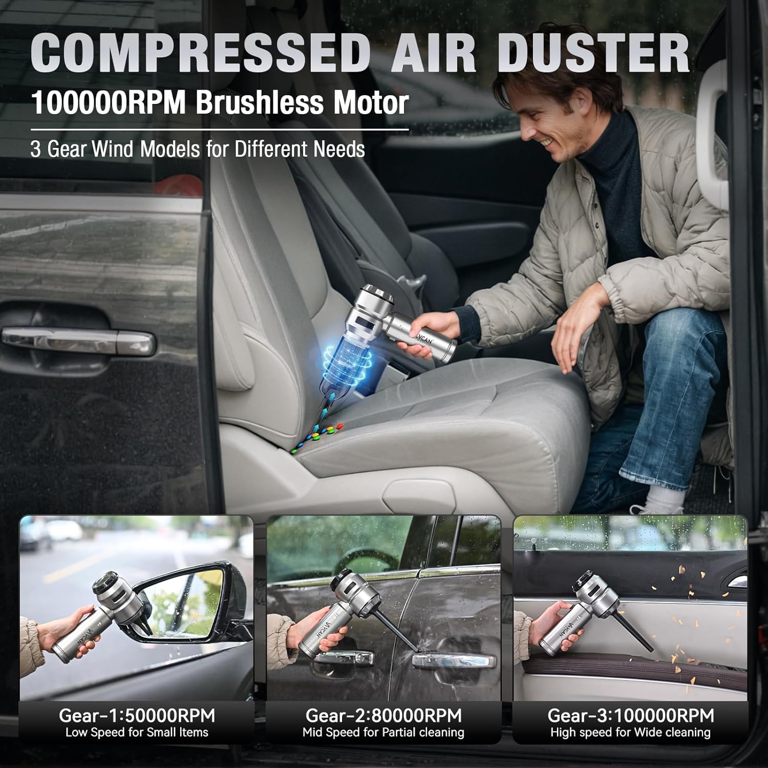 Car Vacuum Cleaner High Power,18000PA,40 Mins Runtime, Mini Vacuum Cleaner 4 In 1 Compressed Air Duster & Air Blower & Pump Hand Held Vacuum Cordless With Brushless Motor For Car, Home, Office