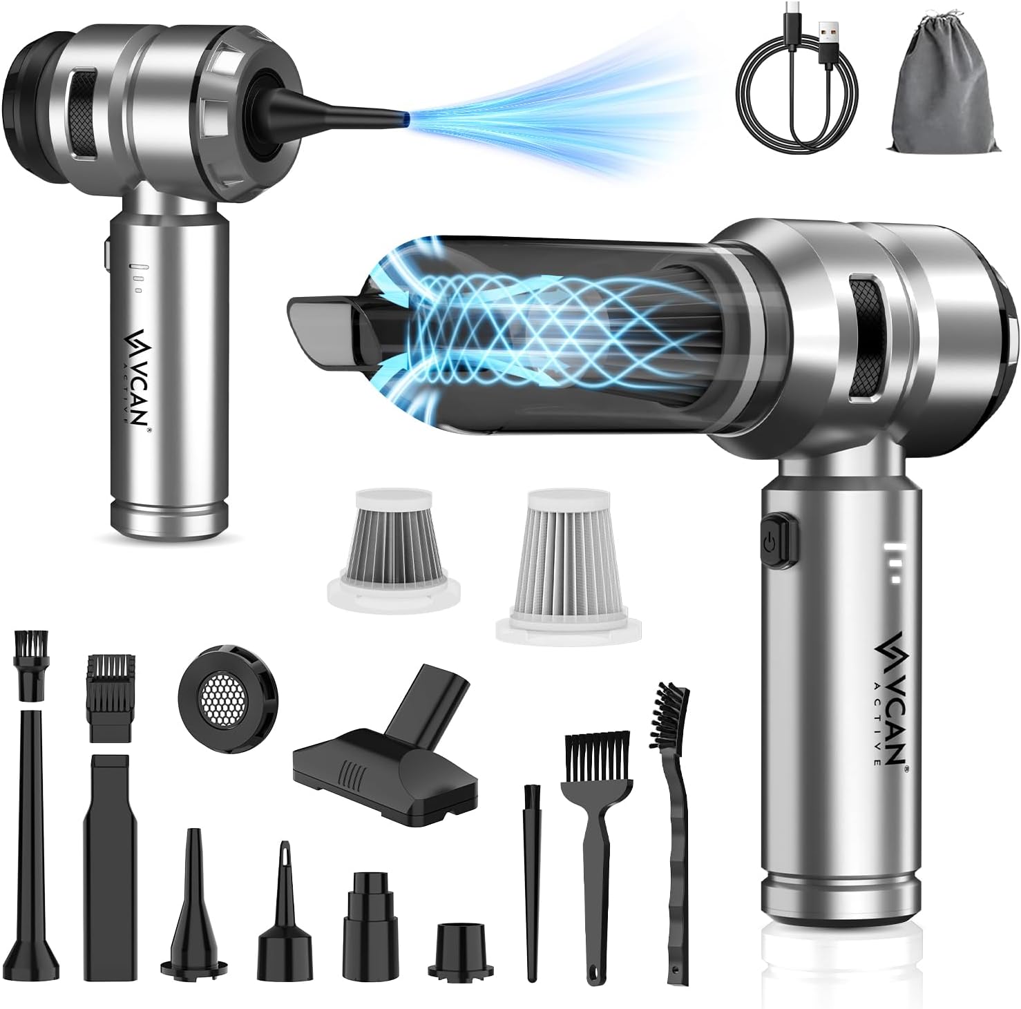 Car Vacuum Cleaner High Power,18000PA,40 Mins Runtime, Mini Vacuum Cleaner 4 In 1 Compressed Air Duster & Air Blower & Pump Hand Held Vacuum Cordless With Brushless Motor For Car, Home, Office