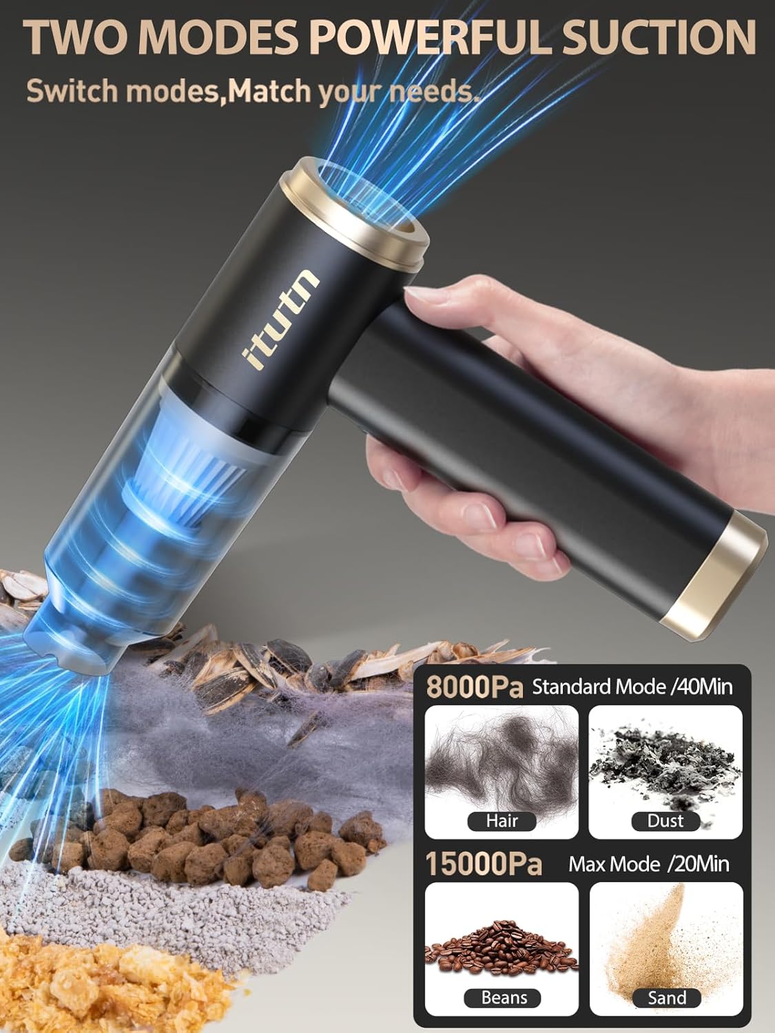 Car Vacuum Portable Cordless, 15000PA Powerful Suction, High Power, Mini Portable Vacuum for Car, Handheld Small Vacuum Cleaner & Air Duster for Home, Office, Desk,PC, Keyboard Cleaning