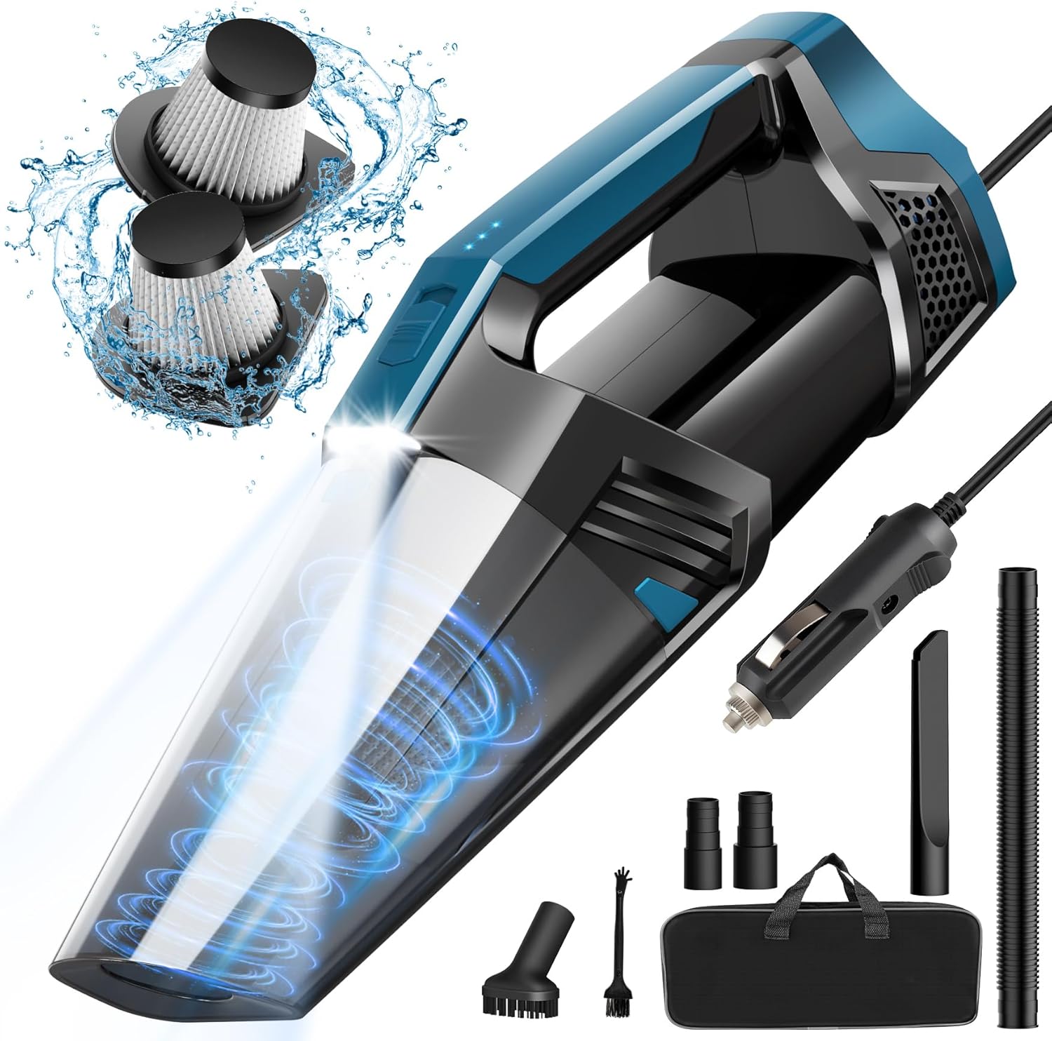 Handheld Vacuum Cordless Car Vacuum Portable with LED Light, High Power Suction, Lightweight Rechargeable Hand Vacuum, Hand Held Vacuum Cleaner for Car Home Office, Pet Hair, Black