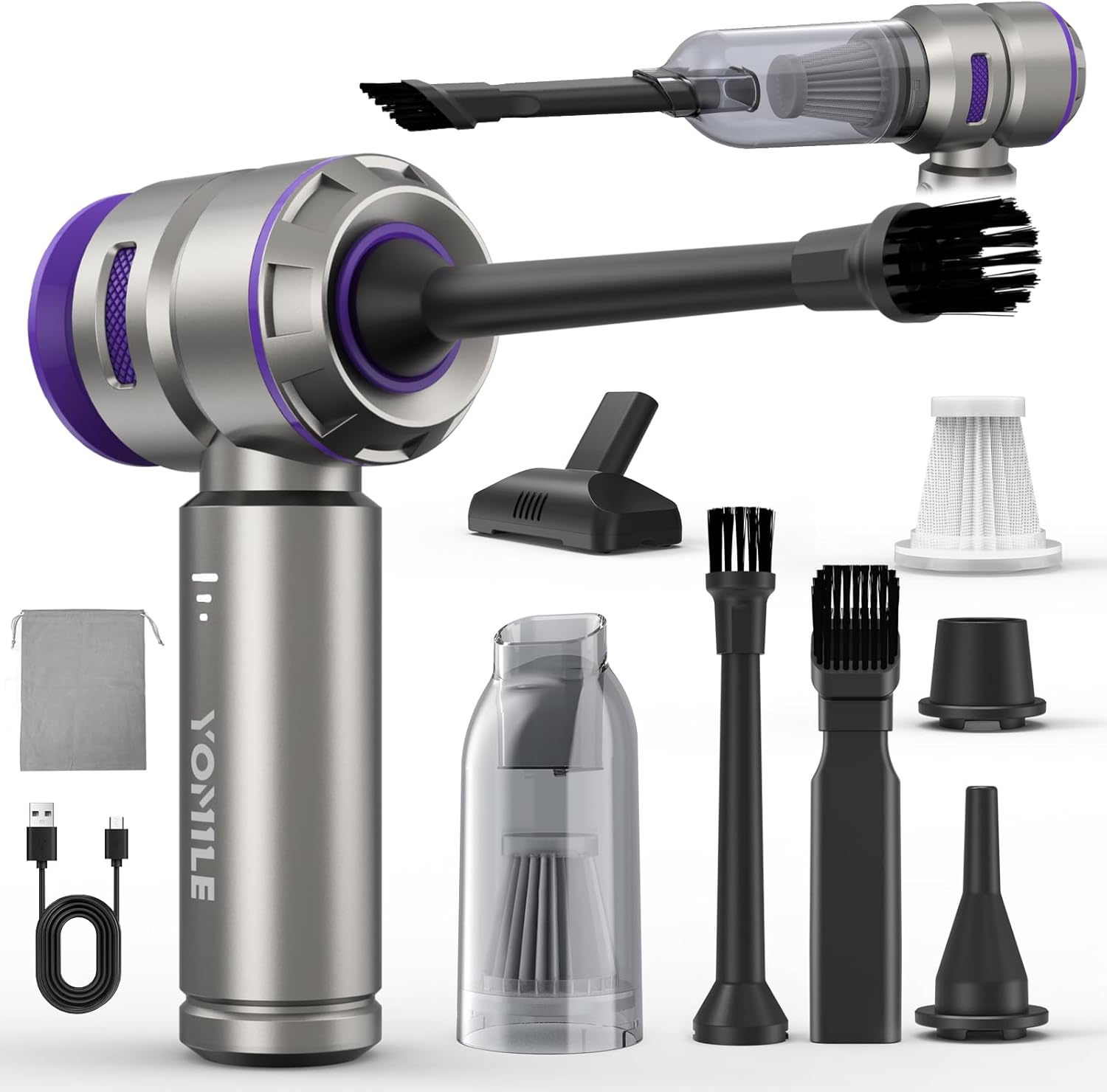 Electric air Duster - 2 in 1 210000RPM Brushless Air Duster & 21000PA Car Vacuum 9000mAh Battery Air Blower Wireless Handheld Vacuum for Car,Office and Home