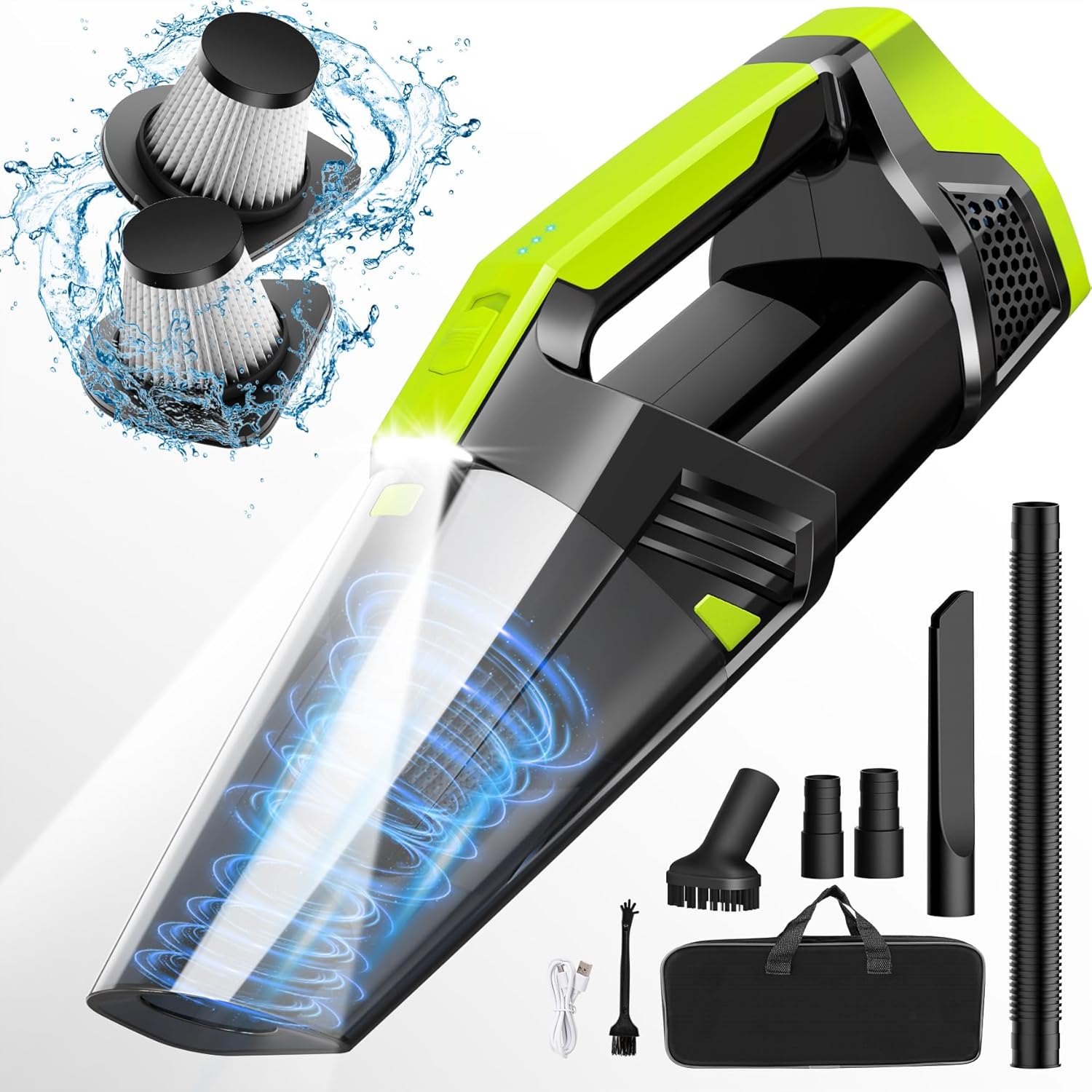 Cordless Car Vacuum Lightweight High Power Handheld Vacuum Cleaner with LED Light, Upgraded Hand Vacuum for Car Home Office and Pet Hair, BlackBlue