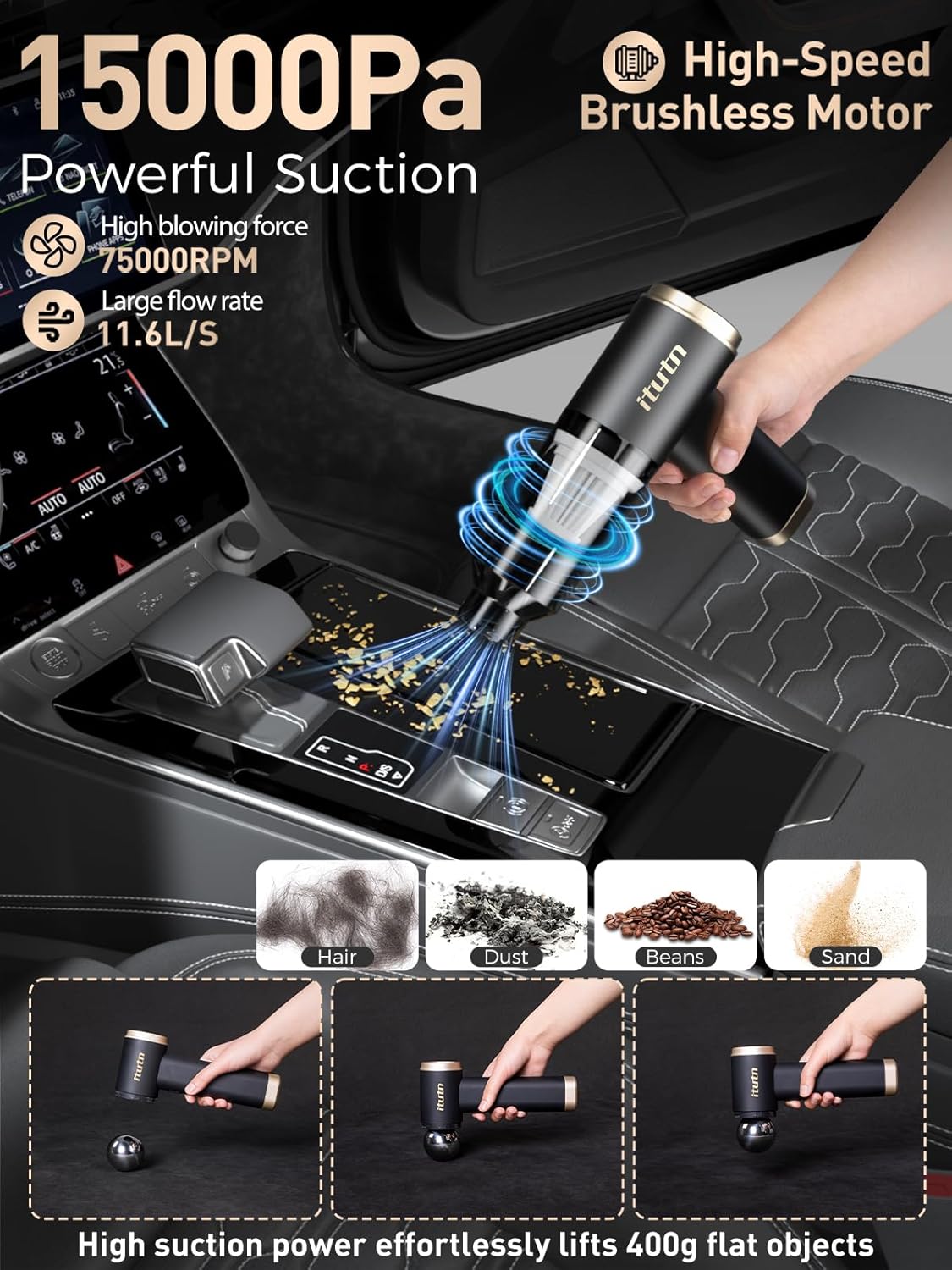 Car Vacuum Portable Cordless, 15000PA Powerful Suction, High Power, Mini Portable Vacuum for Car, Handheld Small Vacuum Cleaner & Air Duster for Home, Office, Desk,PC, Keyboard Cleaning