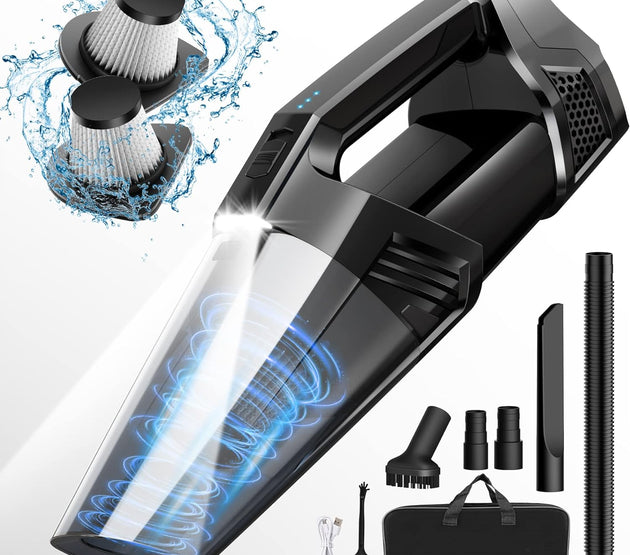Handheld Vacuum Cordless Car Vacuum Portable with LED Light, High Power Suction, Lightweight Rechargeable Hand Vacuum, Hand Held Vacuum Cleaner for Car Home Office, Pet Hair, Black