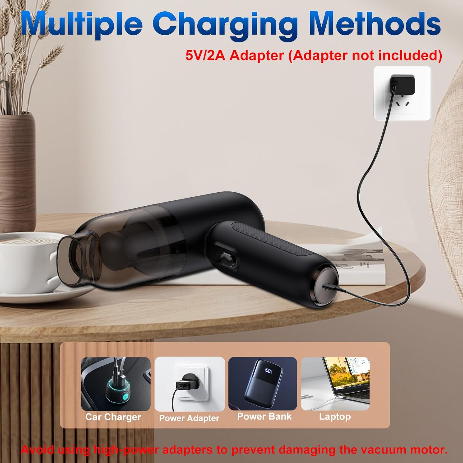 Handheld Car Vacuum Cleaner Cordless, 18000PA High Power Car Vacuum Cleaner & Air Duster/Blower, Portable Vacuum with Magnetic Dust Collection Bin, LED Light, 2 Gear Hand Held Vacuum for PC(Black)