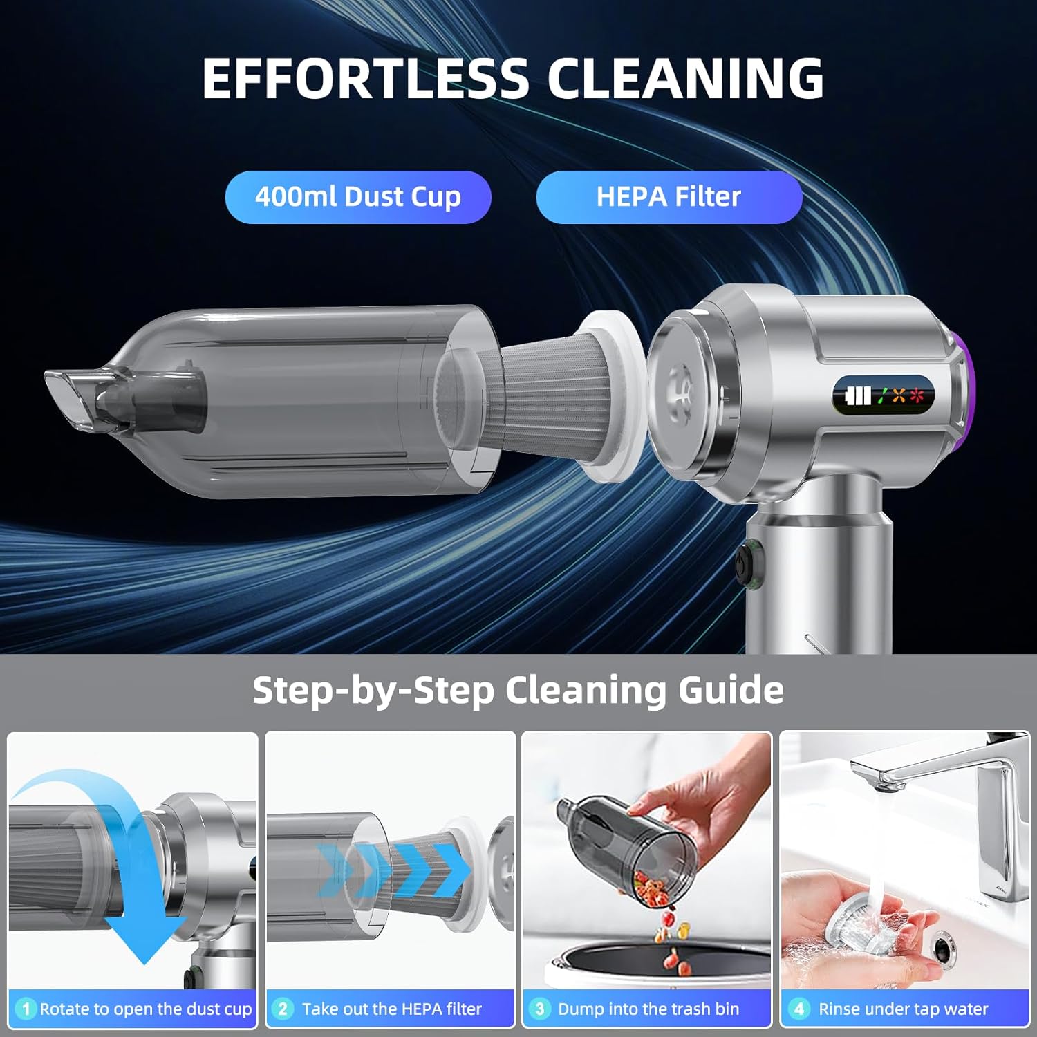 Handheld Car Vacuum Portable Cordless 18000PA Rechargeable Vacuum Cleaner Small Air Duster for Home,Keyboard,Pet