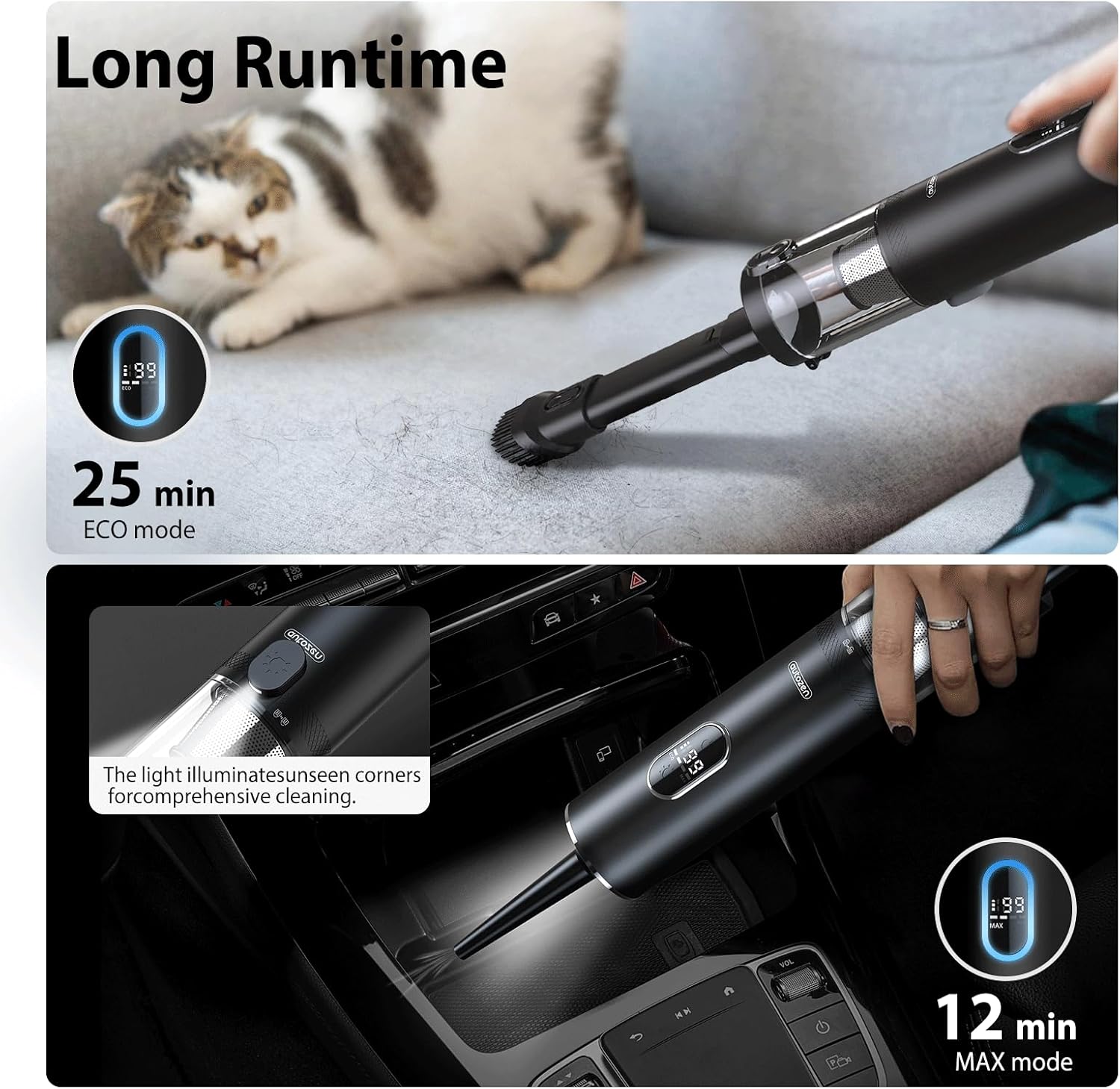 17000Pa Powerful Cordless Car Vacuum, 4-in-1 Handheld Cleaner for Cleaning, Blowing, Inflating & Pumping with LED Display & Light, Portable Mini Tool for Car, Home, Pet Hair, Office
