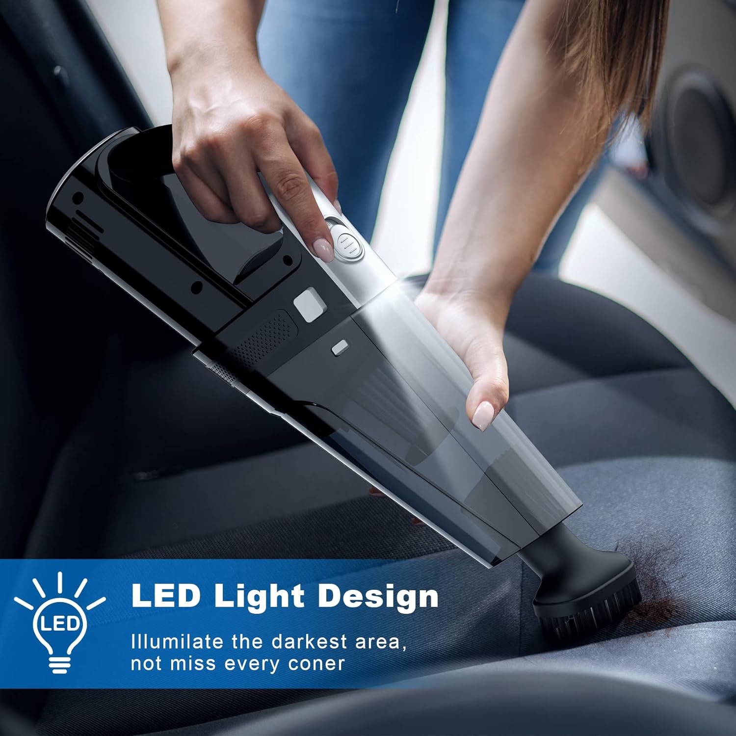 Car Vacuum, Portable Vacuum Cleaner with Powerful 7000PA Suction, DC 12V Power 16.4Ft Cord Wired Vacuum Cleaner, LED Light, Car Accessories for Men/Women