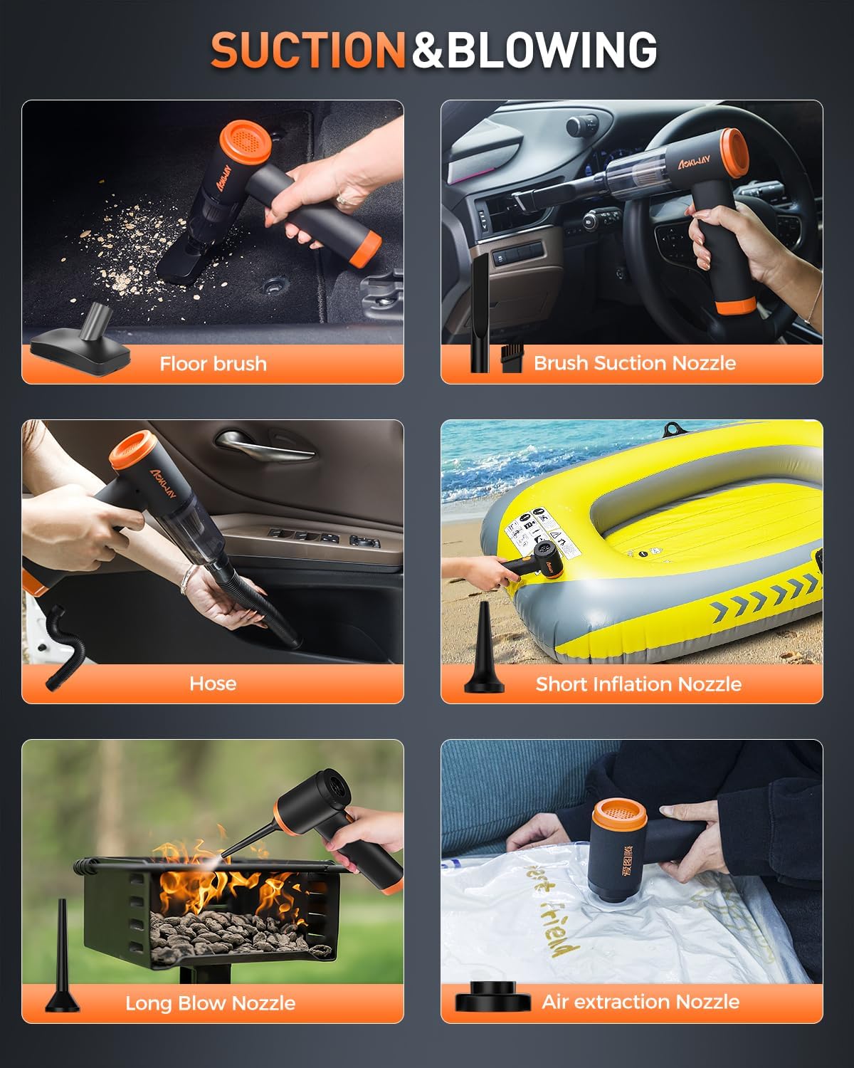 aokway Car Vacuum Portable Cordless 20000PA Powerful Suction, 7800mAh Mini Vacuum Cleaner for Car, Electric Air Duster & Blower, Mini Handheld Vacuum 4-in-1 Rechargeable for Home, Office Desk Cleaning
