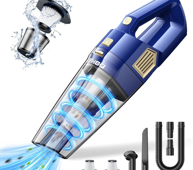 Handheld Vacuum Cordless, 15000PA Powerful Suction Car Vacuum Cleaner Lightweight with Multi Accessories, Hand held Vacuum Cleaner Dust Busters Cordless Rechargeable for Car Home