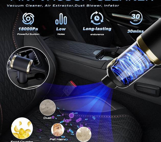 Car Vacuum Cleaner High Power-18000pa, 4-in-1 Cordless Car Vacuum Cleaner,Aspiradora para Carro for Multi-Nozzles for Home, Office, Pet.