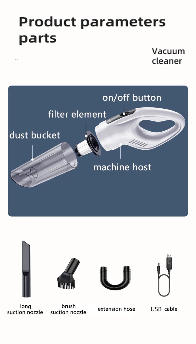 Portable Mini with Wireless Cordless 13000pa Dry Handheld Vacuum Cleaner