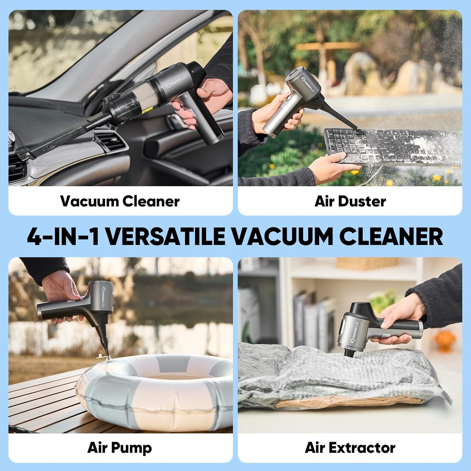 Hand Held Car Vacuum Cordless, 20000PA High Power Handheld Portable Vacuum & Air Duster for Car Home, 4-in-1 Mini Vacuum Cleaner with LED Display - Vacuuming, Blowing, Inflating & Deflating
