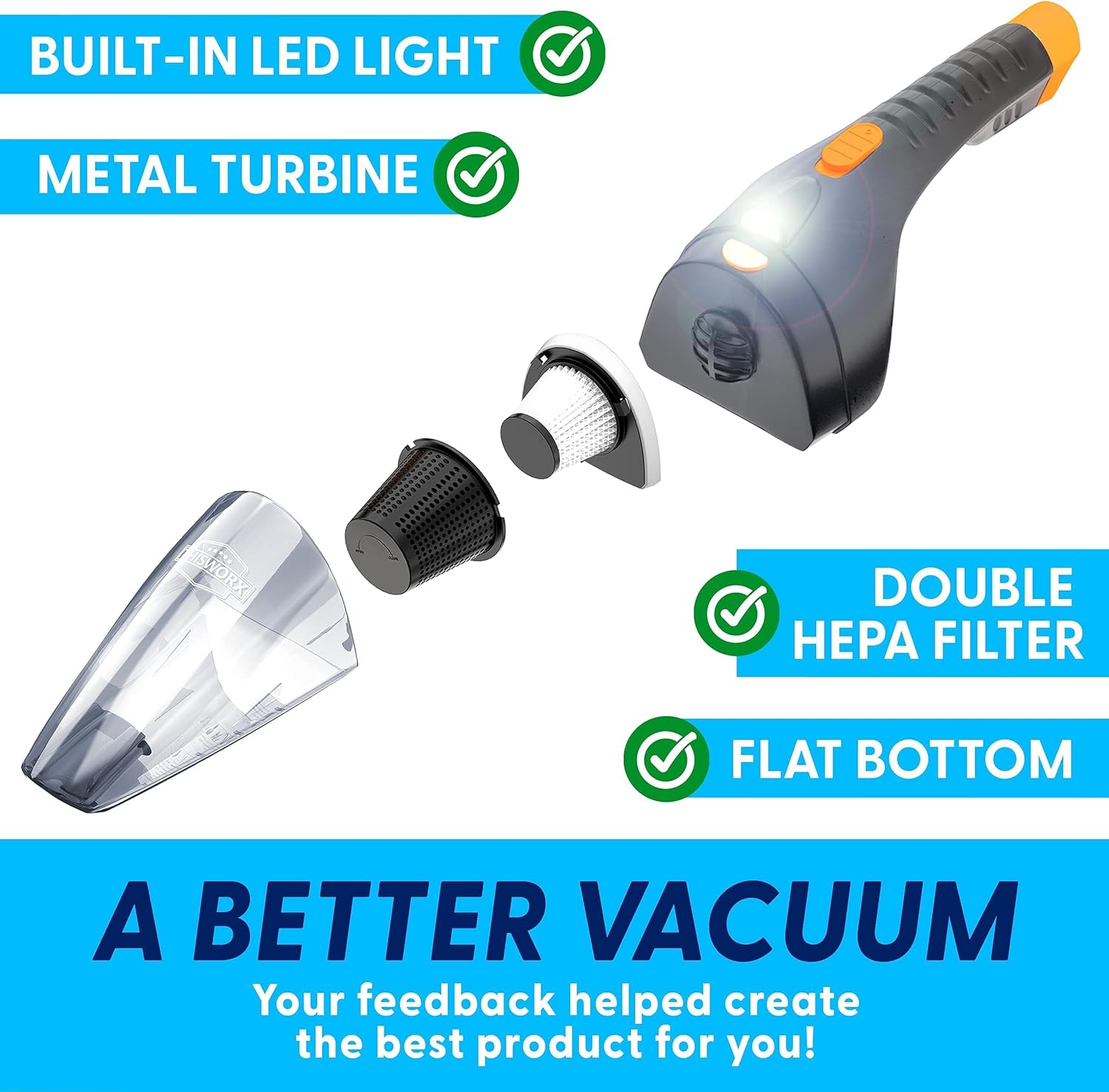 ThisWorx Car Vacuum Cleaner 2.0 - Portable Handheld Mini Vacuum Cleaner W/ 16ft Cord, Bag, & Attachments - Small Vacuum for Car, RV, Boats, Travel