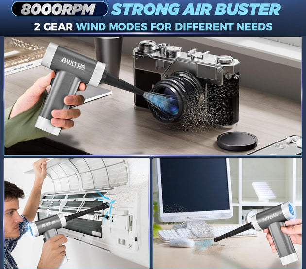 Mini Computer Vacuums Portable Cordless-Brushless Motor with 12000PA,3 in 1 Wireless Handheld Car Vacuum Cleaner Strong Suction,Rechargeable Cleaner for Computer (Grey)