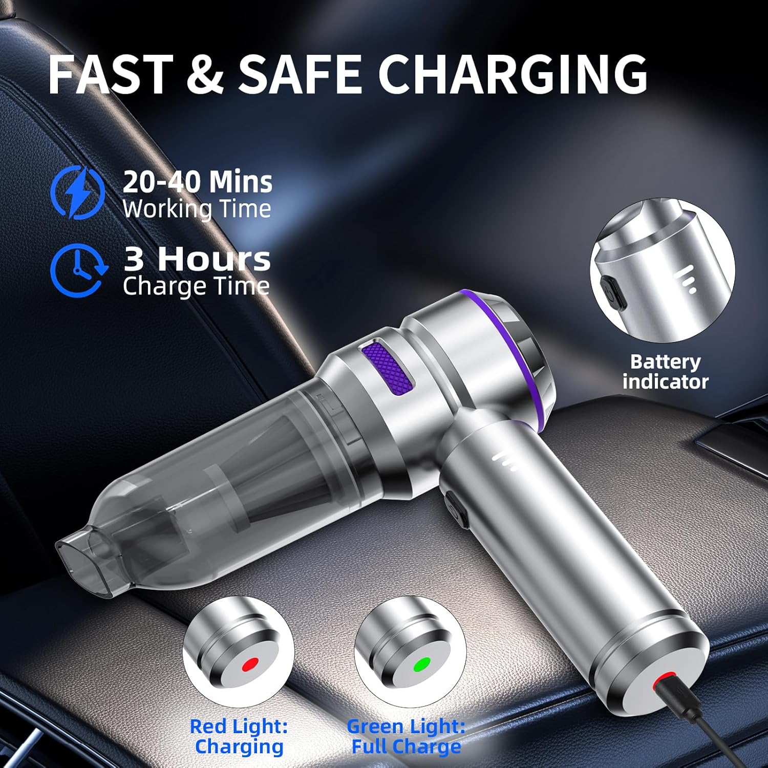 Car Vacuum Cleaner High Power - 22000PA Portable Car Vacuums 4 in 1 Compressed Air Duster & Air Blower & Pump Hand Held Vacuum Cordless with Brushless Motor for Cars Home Office