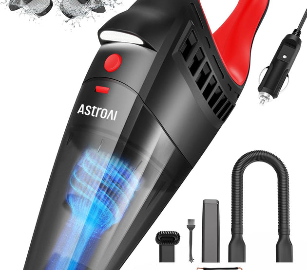 AstroAI Car Vacuum Cleaner, Portable Handheld Vacuum and Car Accessories, 16.4 Ft Cord-12V Power, LED Light, w/3 Attachments，Auto Accessories Kit for Interior Detailing for Quick Cleaning (Red)
