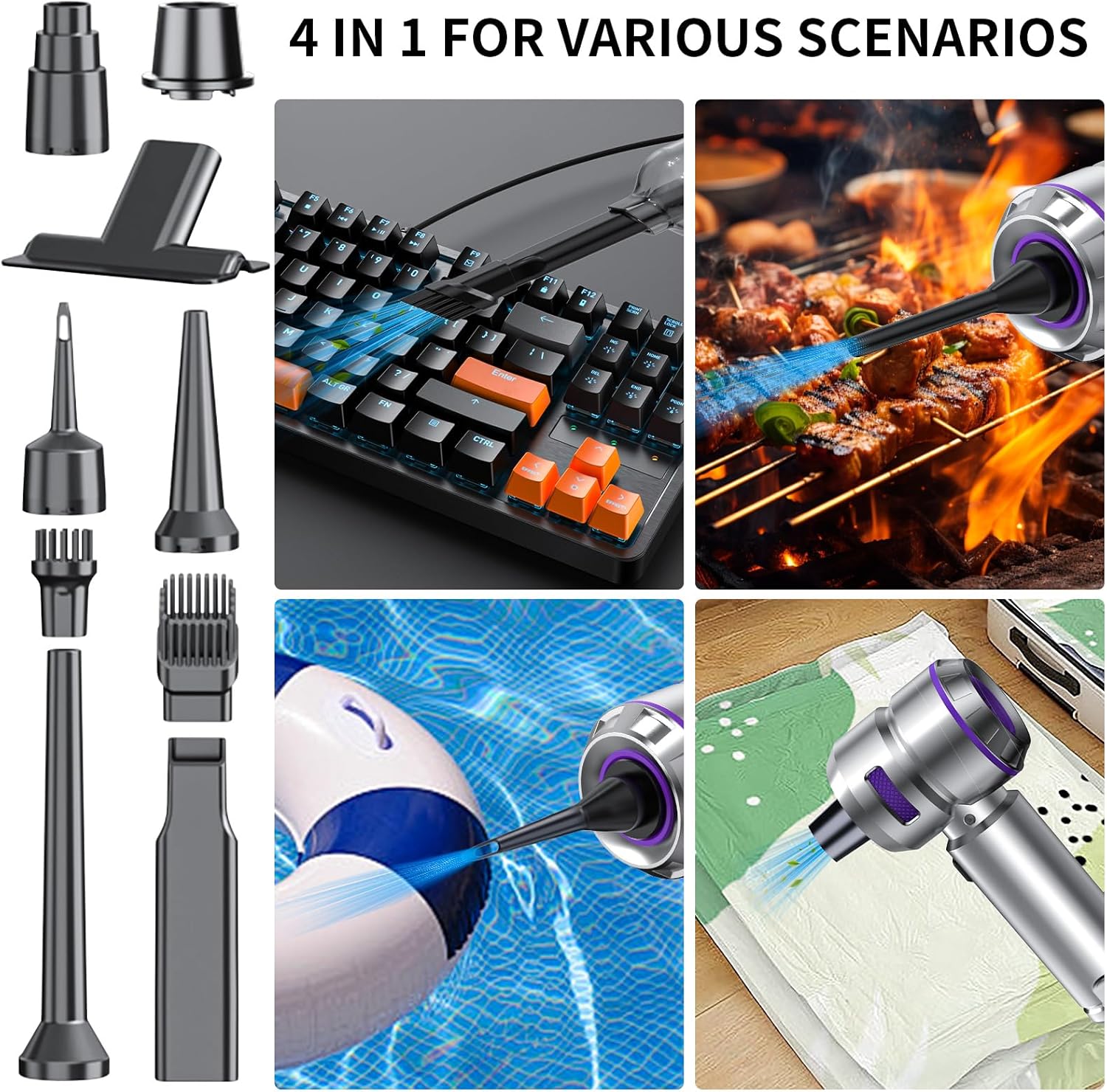 Car Vacuum Cleaner High Power - 22000PA Portable Car Vacuums 4 in 1 Compressed Air Duster & Air Blower & Pump Hand Held Vacuum Cordless with Brushless Motor for Cars Home Office