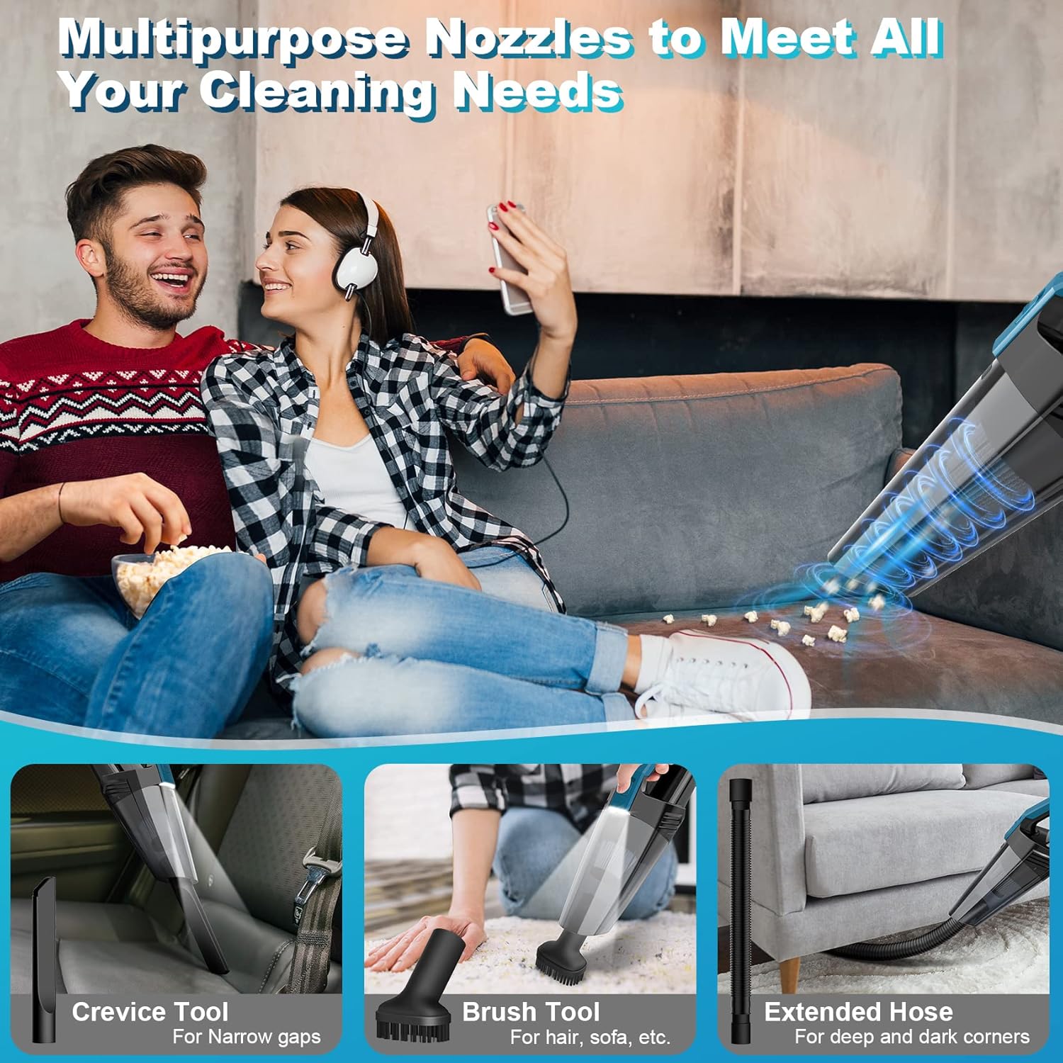 Cordless Car Vacuum Lightweight High Power Handheld Vacuum Cleaner with LED Light, Upgraded Hand Vacuum for Car Home Office and Pet Hair, BlackBlue