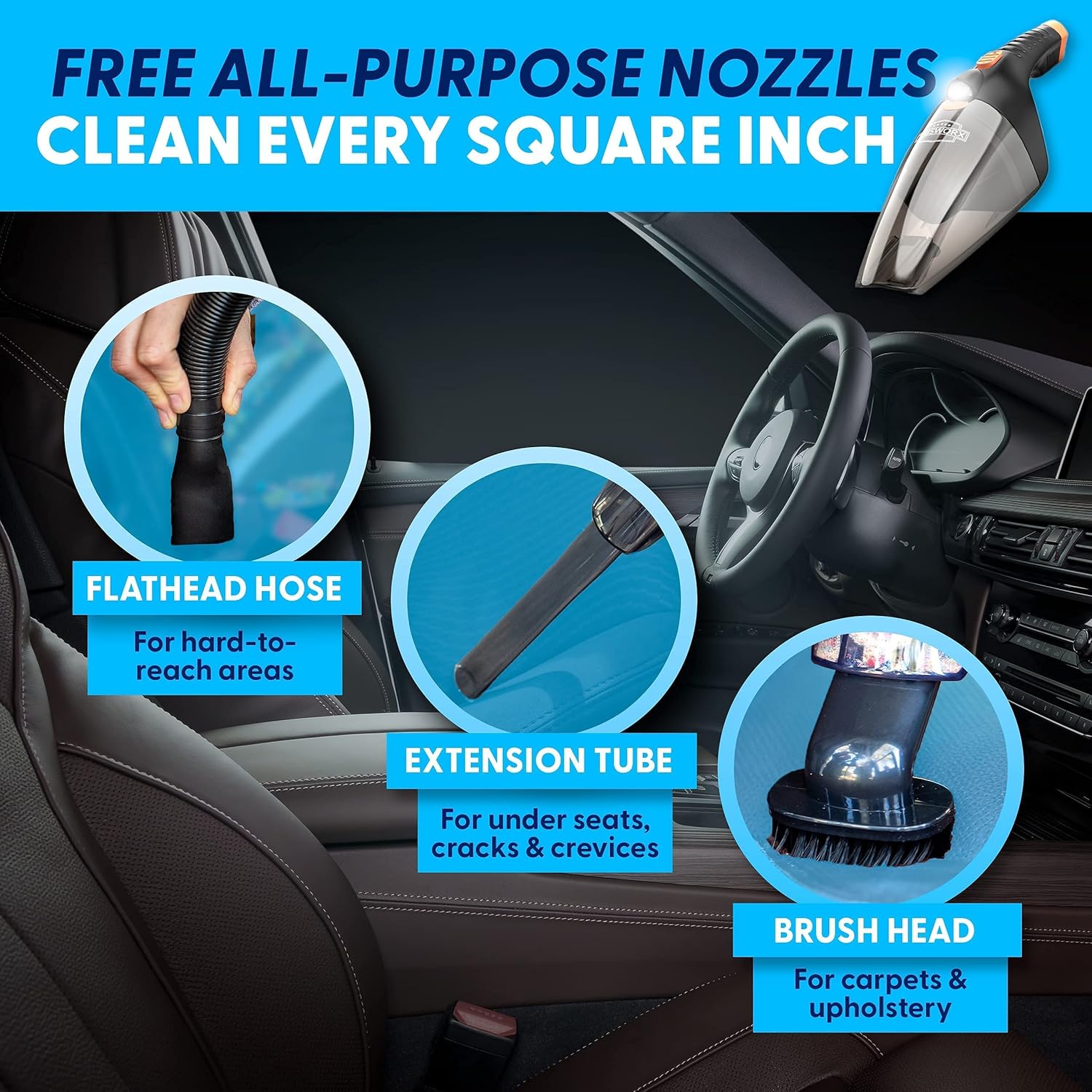 ThisWorx Car Vacuum Cleaner 2.0 - Portable Handheld Mini Vacuum Cleaner W/ 16ft Cord, Bag, & Attachments - Small Vacuum for Car, RV, Boats, Travel