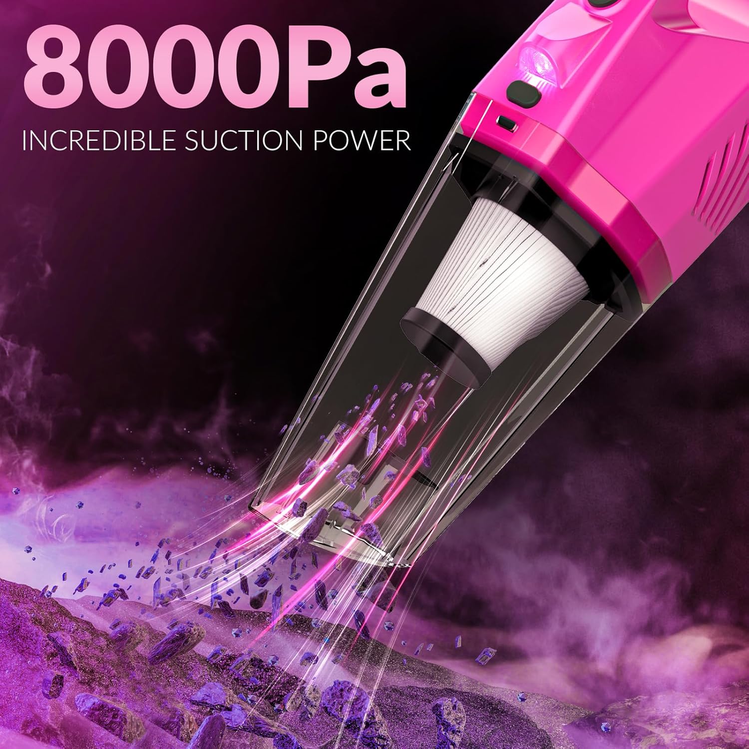 Car Cleaning Kit, Car Vacuum Detailing Kit Interior with High Power Handheld Vacuum, Including 7Pcs Detailing Brush Set, Windshield Cleaner, Pink Car Accessories for Women