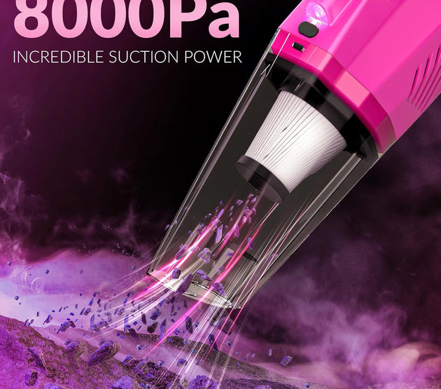 Car Cleaning Kit, Car Vacuum Detailing Kit Interior with High Power Handheld Vacuum, Including 7Pcs Detailing Brush Set, Windshield Cleaner, Pink Car Accessories for Women