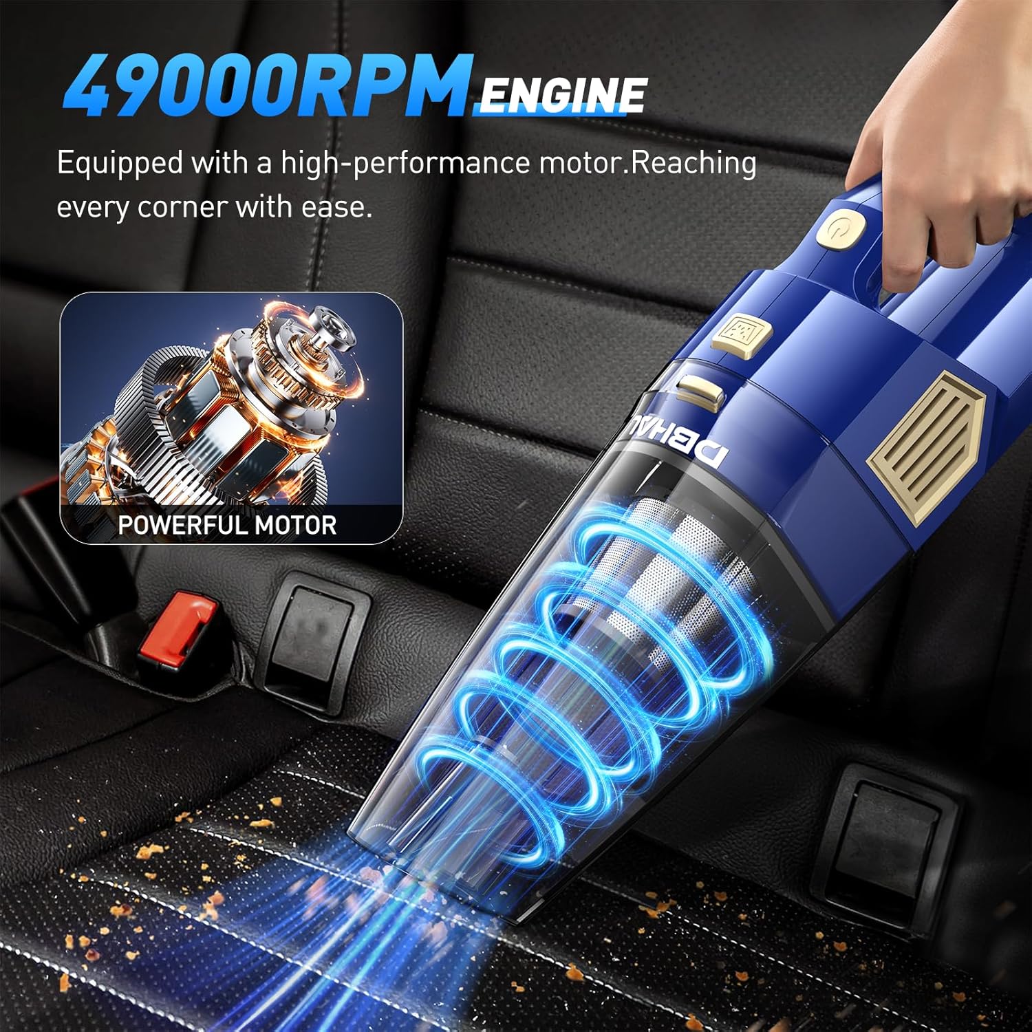 Handheld Vacuum Cordless, 15000PA Powerful Suction Car Vacuum Cleaner Lightweight with Multi Accessories, Hand held Vacuum Cleaner Dust Busters Cordless Rechargeable for Car Home