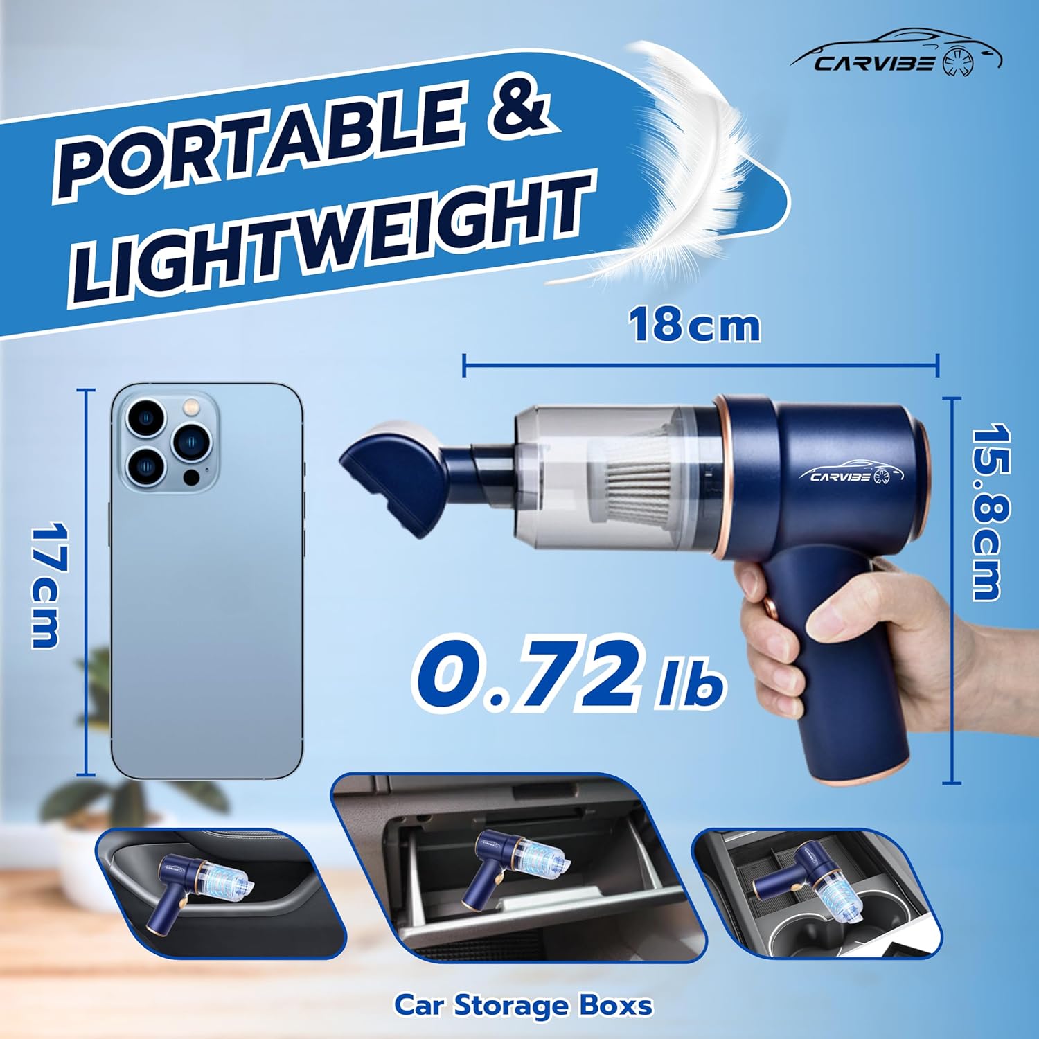 Portable Handheld Cordless Car Vacuum Cleaner, 6 in 1 16000Pa Vacuum Cleaner and Air Duster with LED Lights and Multi-Nozzles, 120W High Power Rechargeable Vacuum for Car, Home, Office, Pet
